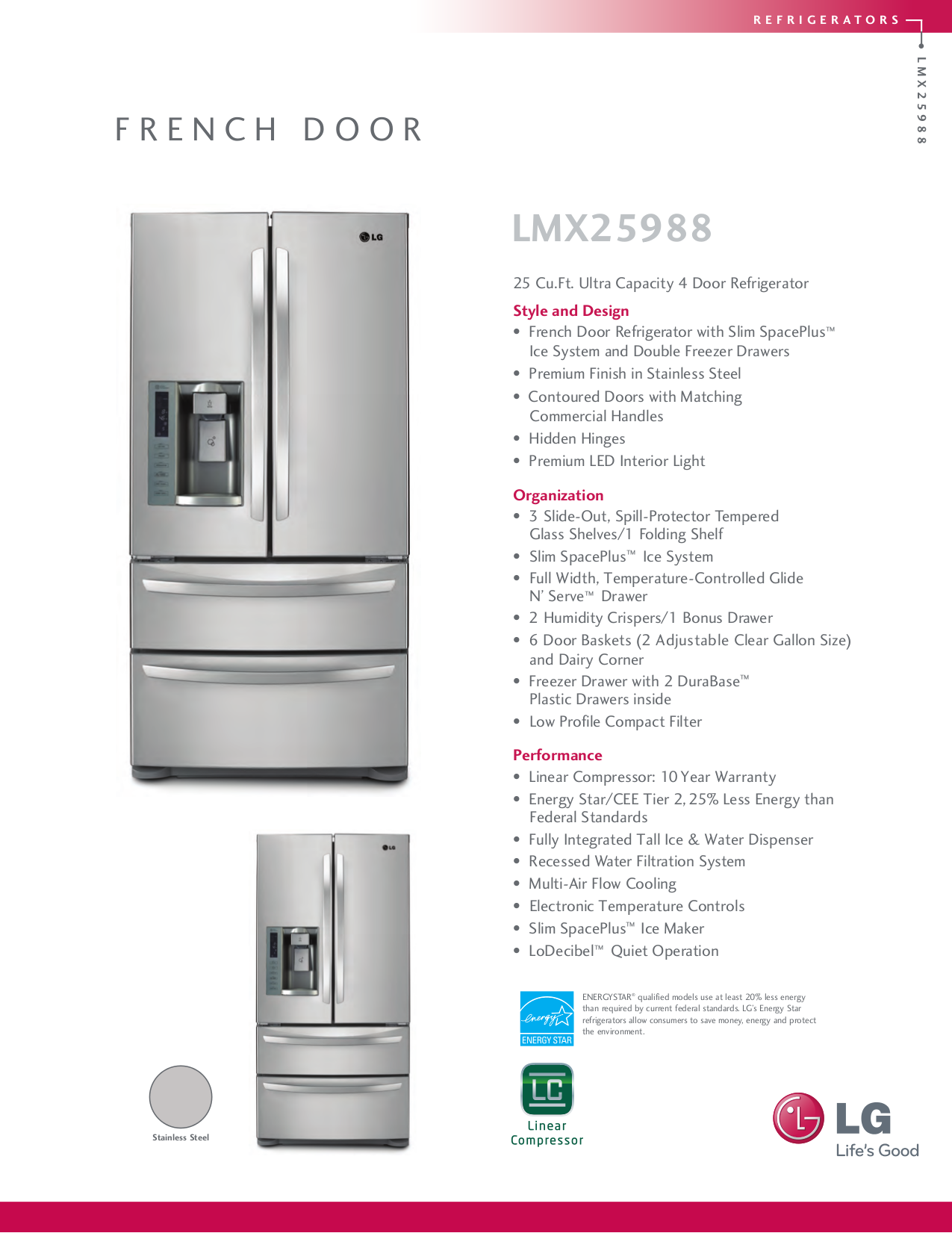 Download free pdf for LG LMX25988ST Refrigerator manual