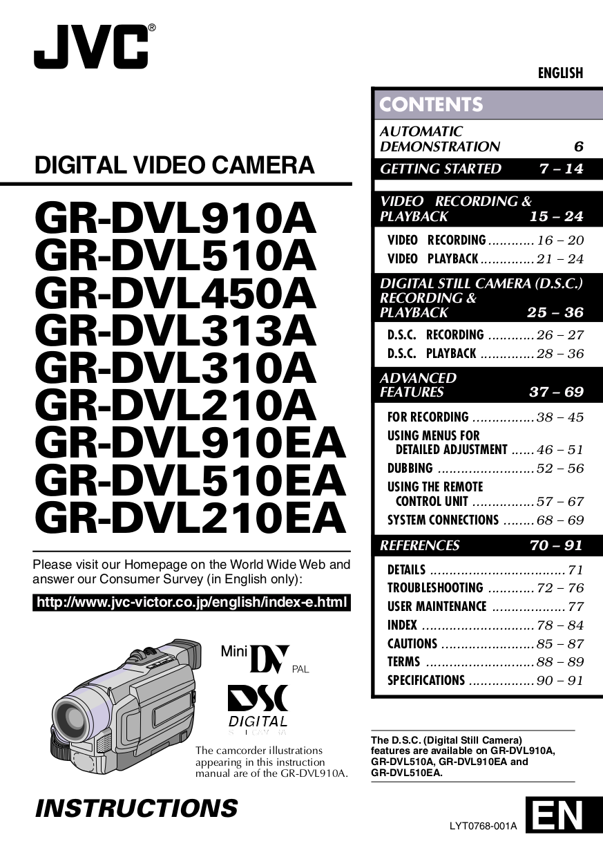 Download free pdf for JVC GRDVL210A Camcorders manual