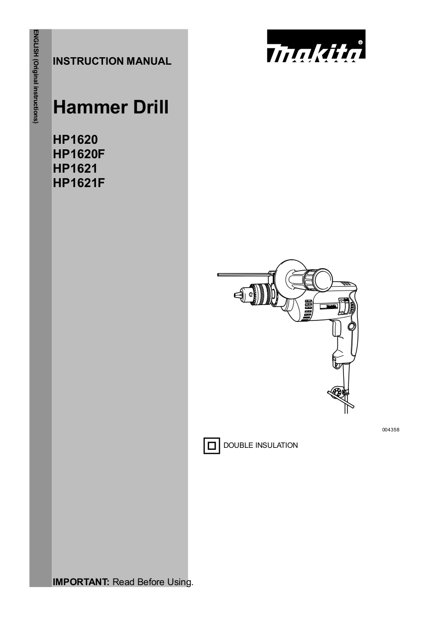 Download free pdf for Makita HP1620 Hammer Drill Other manual