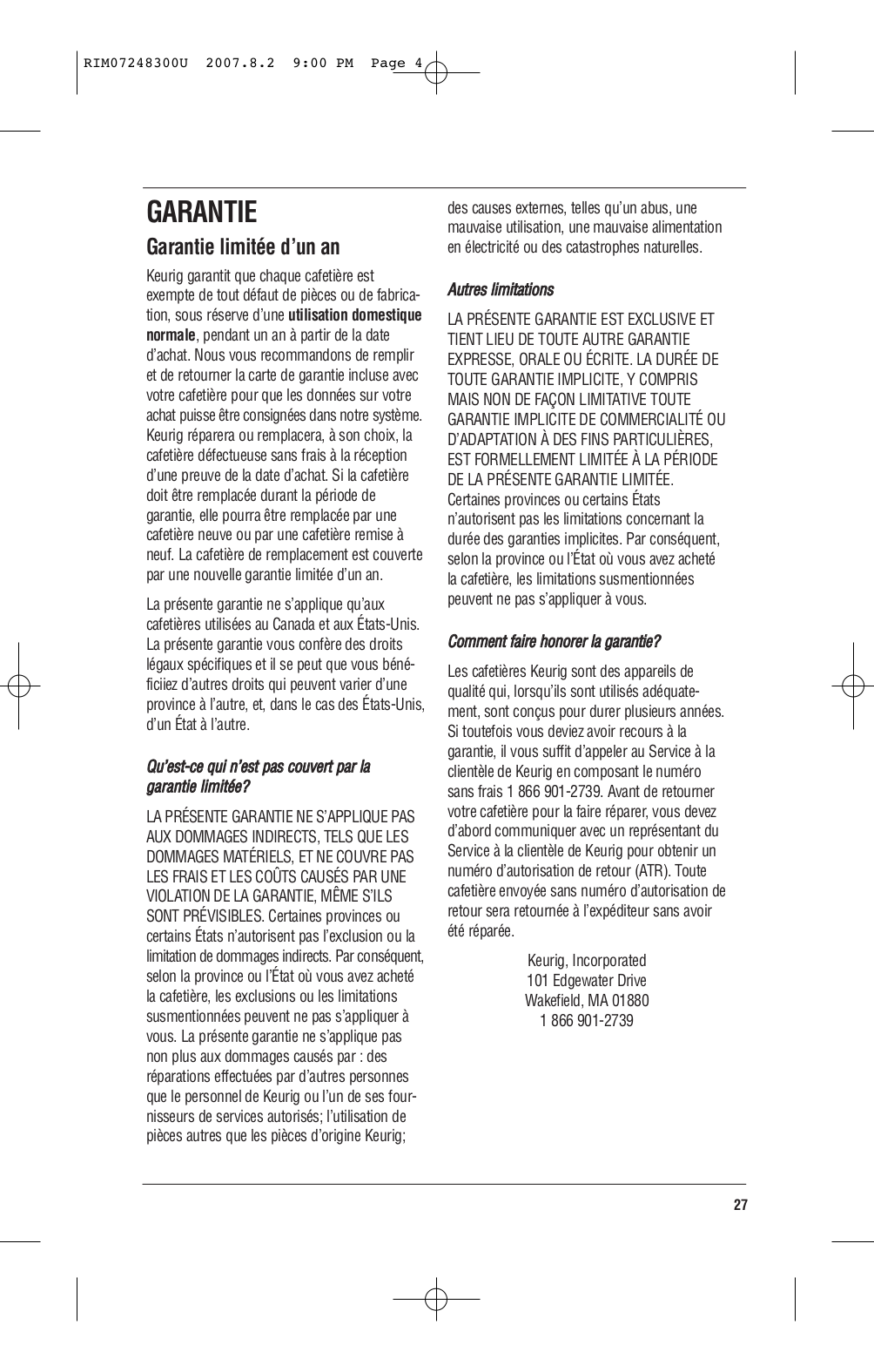 PDF manual for Keurig Coffee Maker B50