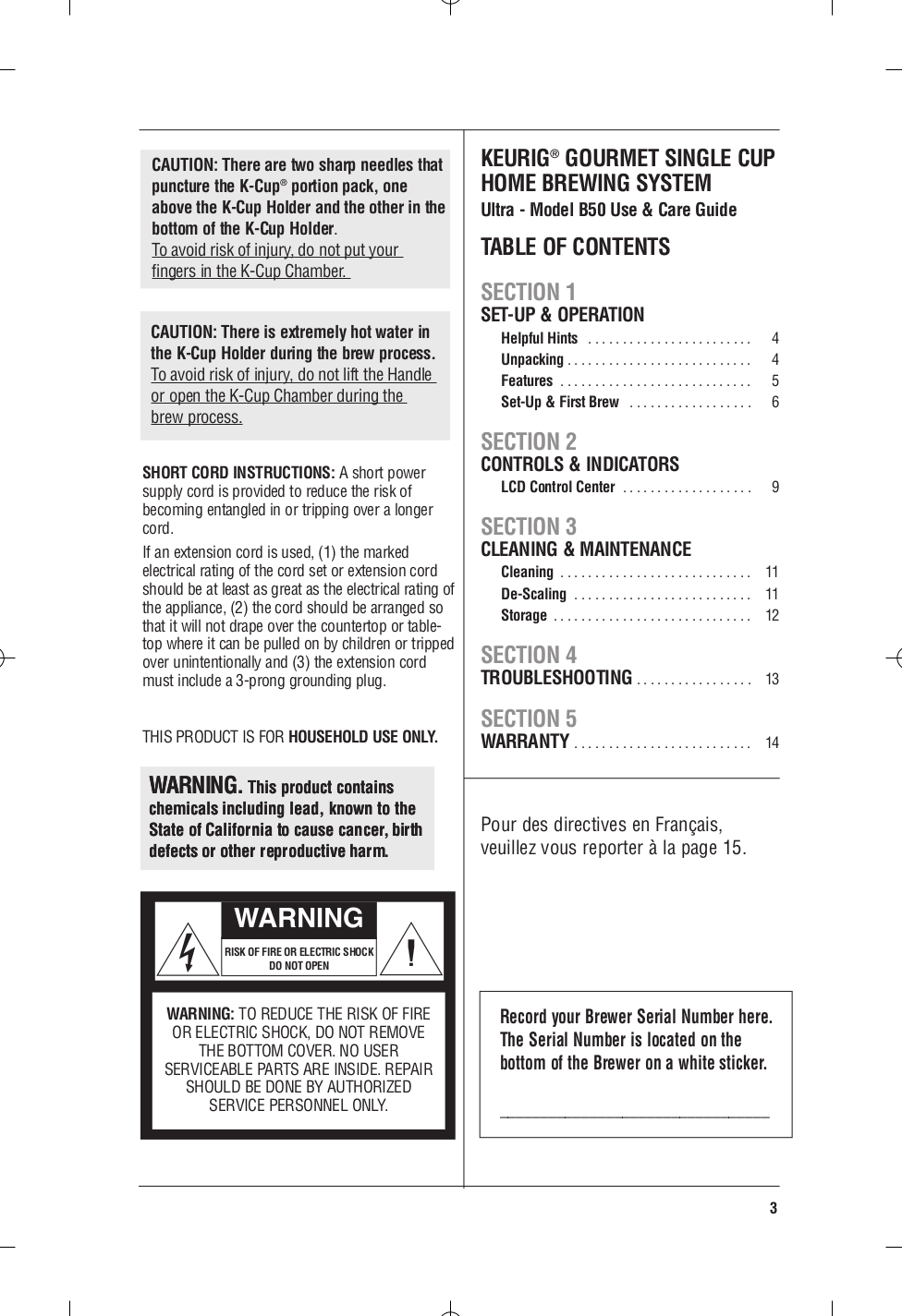 PDF manual for Keurig Coffee Maker B50