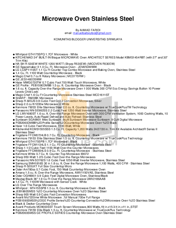 Download free pdf for Frigidaire FFCM0734LS Microwave manual