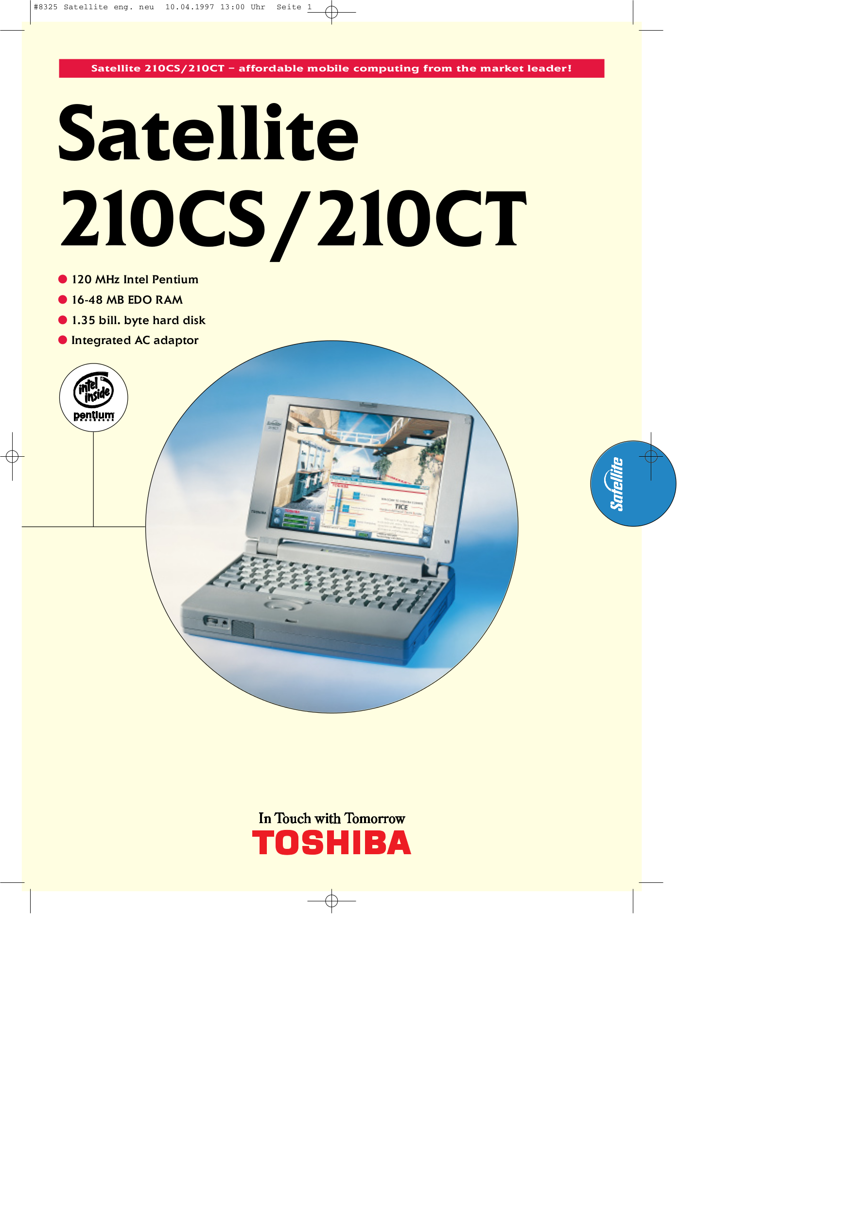 Ordinateur Portable Toshiba Satellite 210CT - Windows 98 - Pentium - Écran 11,3" - Occasion