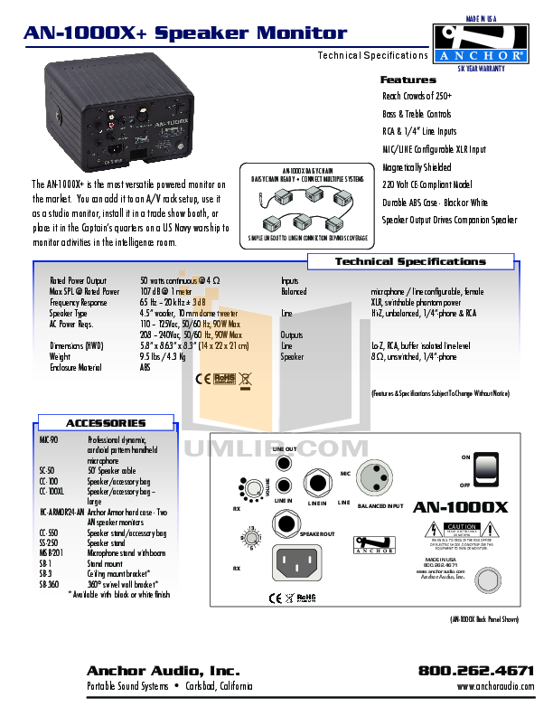 Download free pdf for Anchor AN-1001X Speaker manual