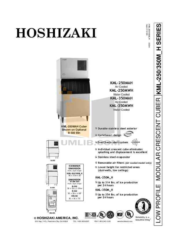 Download free pdf for Hoshizaki KML350MAH Cuber Machines Other manual