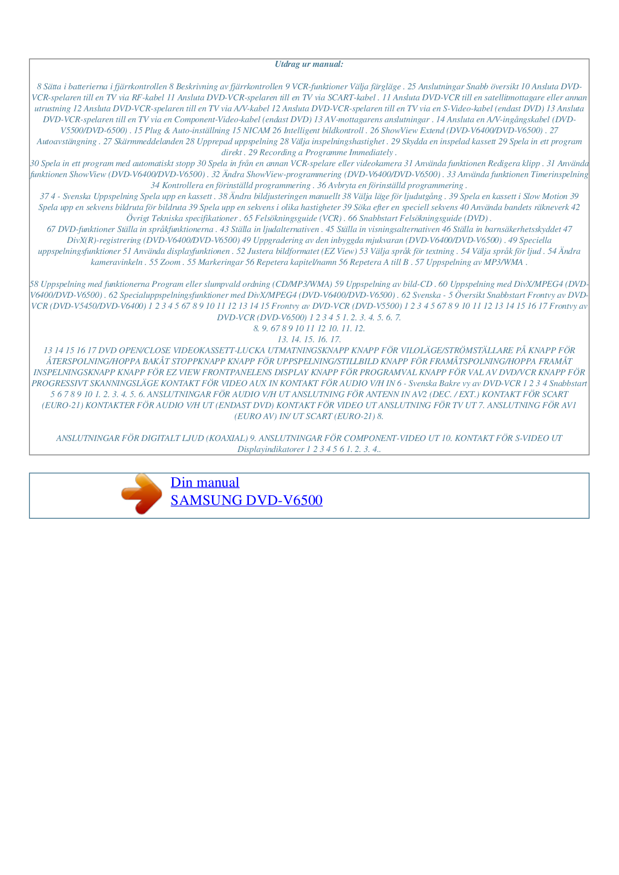 PDF manual for Samsung DVD Players DVDV6500