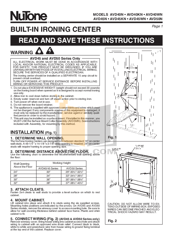 Download free pdf for BroanNuTone AVD40N Ironing Centers Other manual