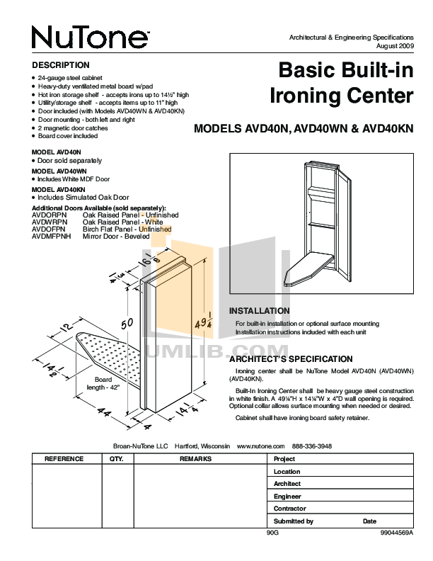Download free pdf for BroanNuTone AVD40N Ironing Centers Other manual
