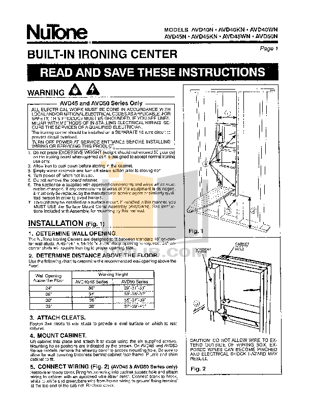 Download free pdf for BroanNuTone AVD40N Ironing Centers Other manual