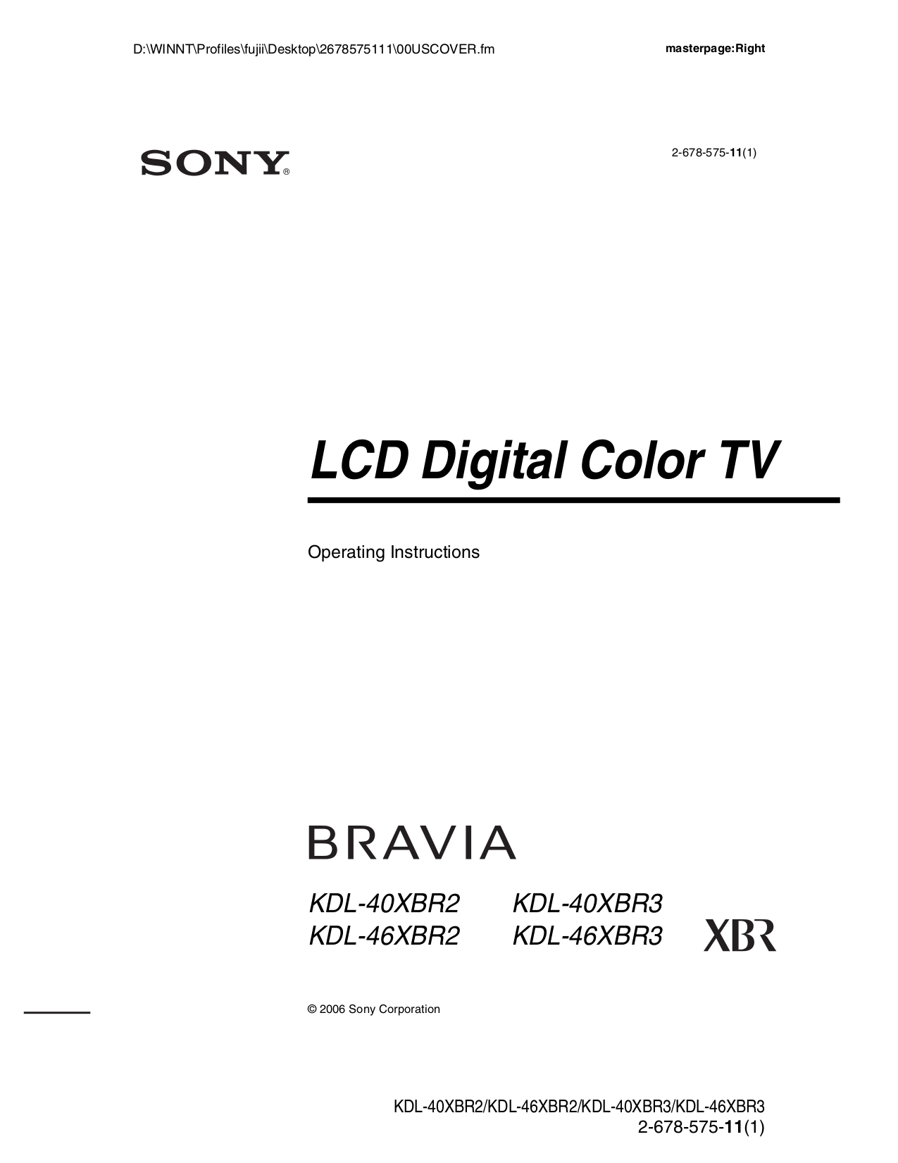 PDF manual for Sony TV BRAVIA KDL-40XBR3