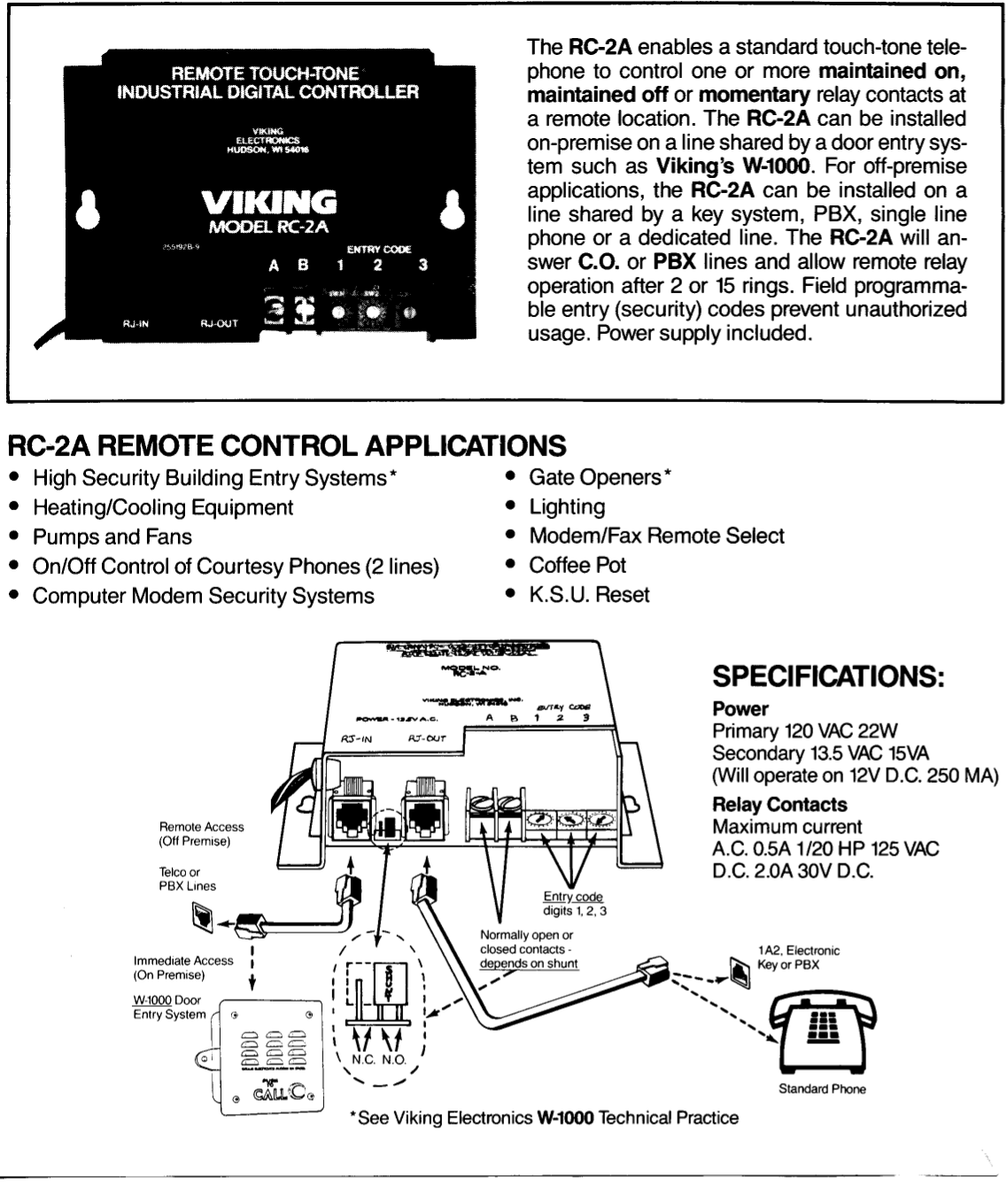 Viking Electronics RC-2A Touch Tone Controller | Remote Relay Telephone Control System