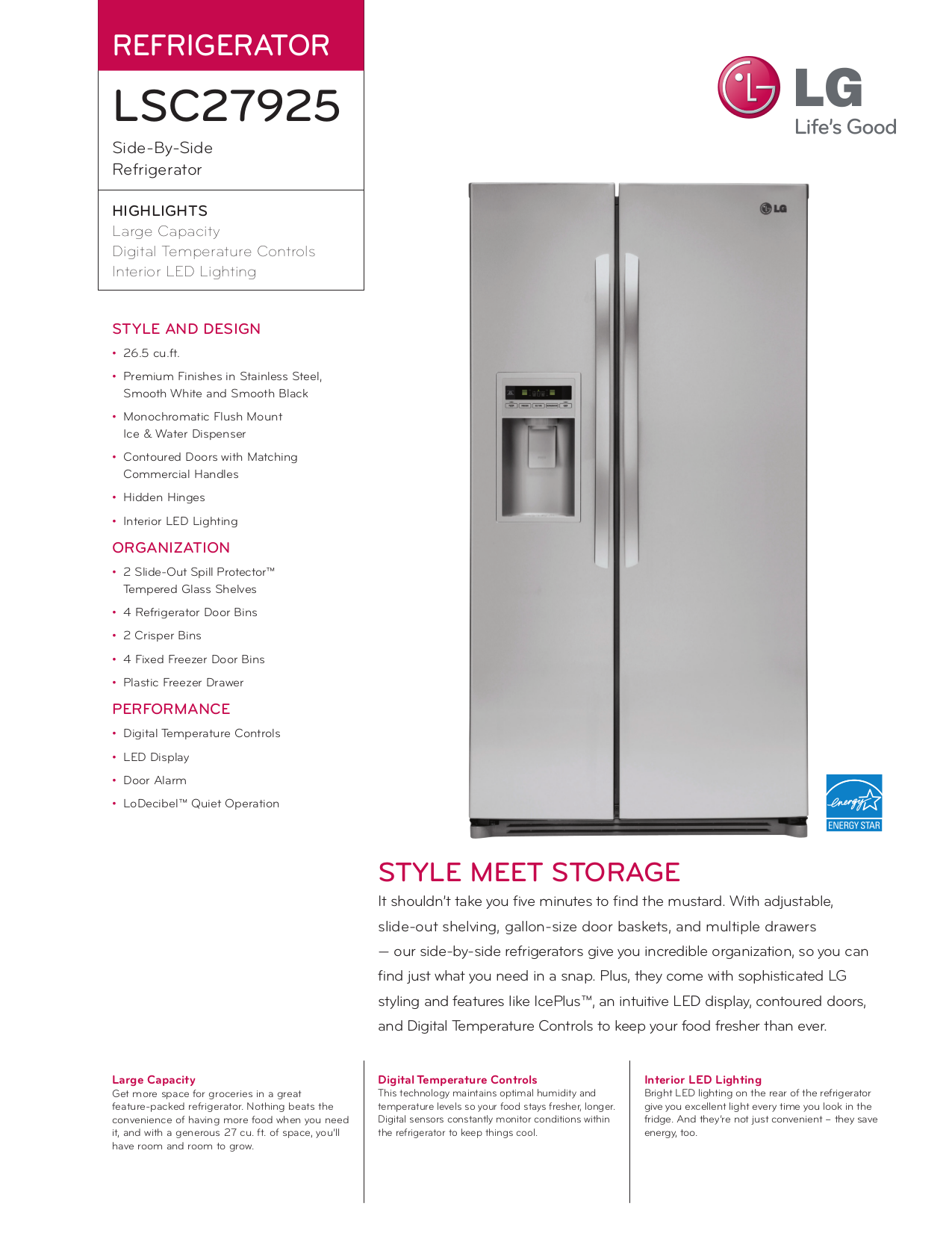 Download free pdf for LG LSC27925ST Refrigerator manual