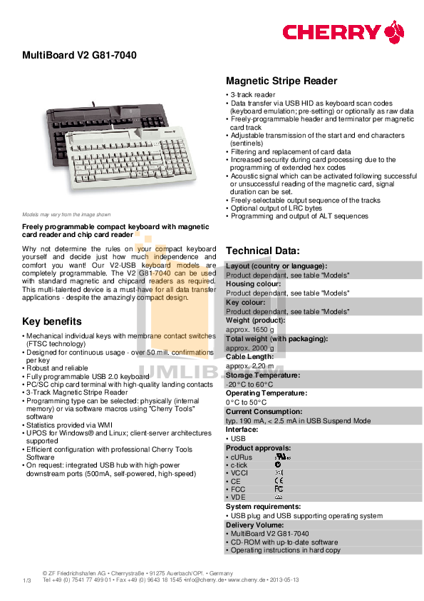 PDF manual for Cherry Keyboard G817040