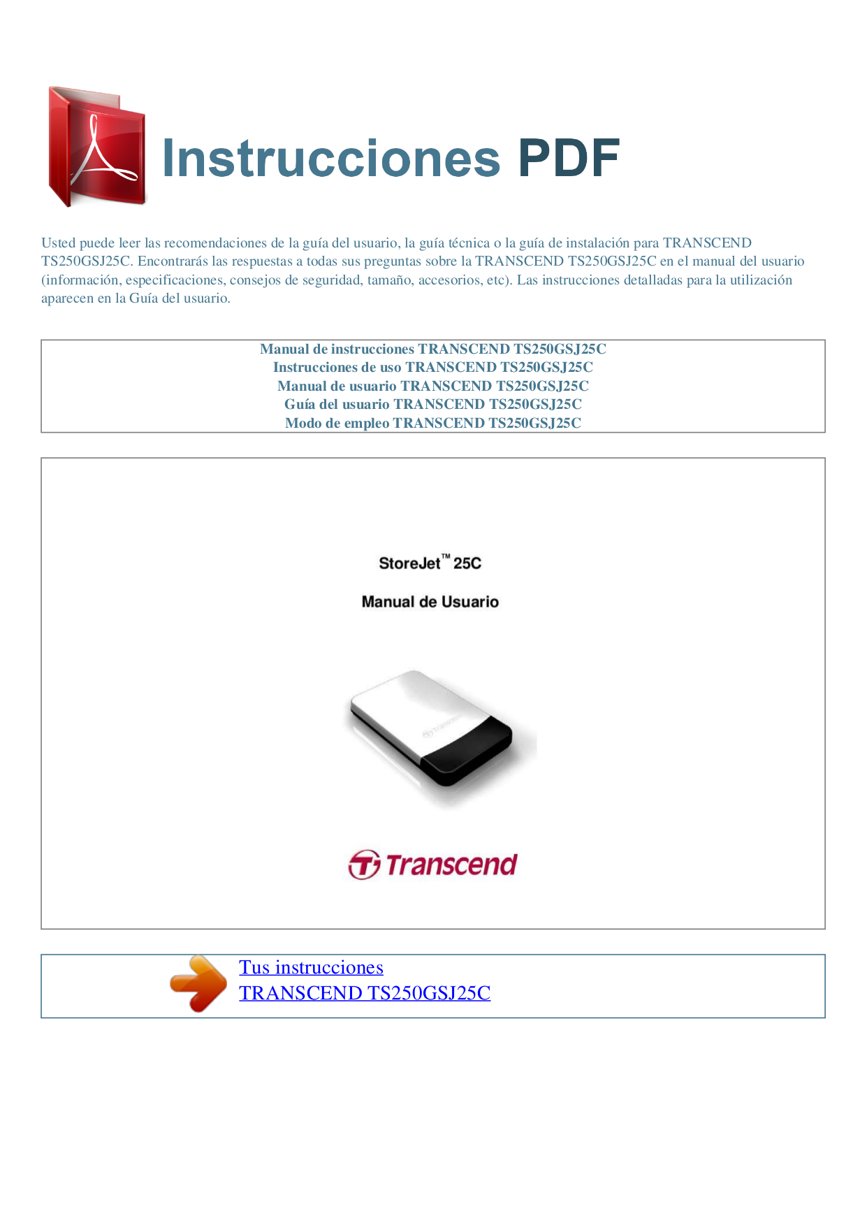 pdf for Transcend Storage TS250GSJ25C manual