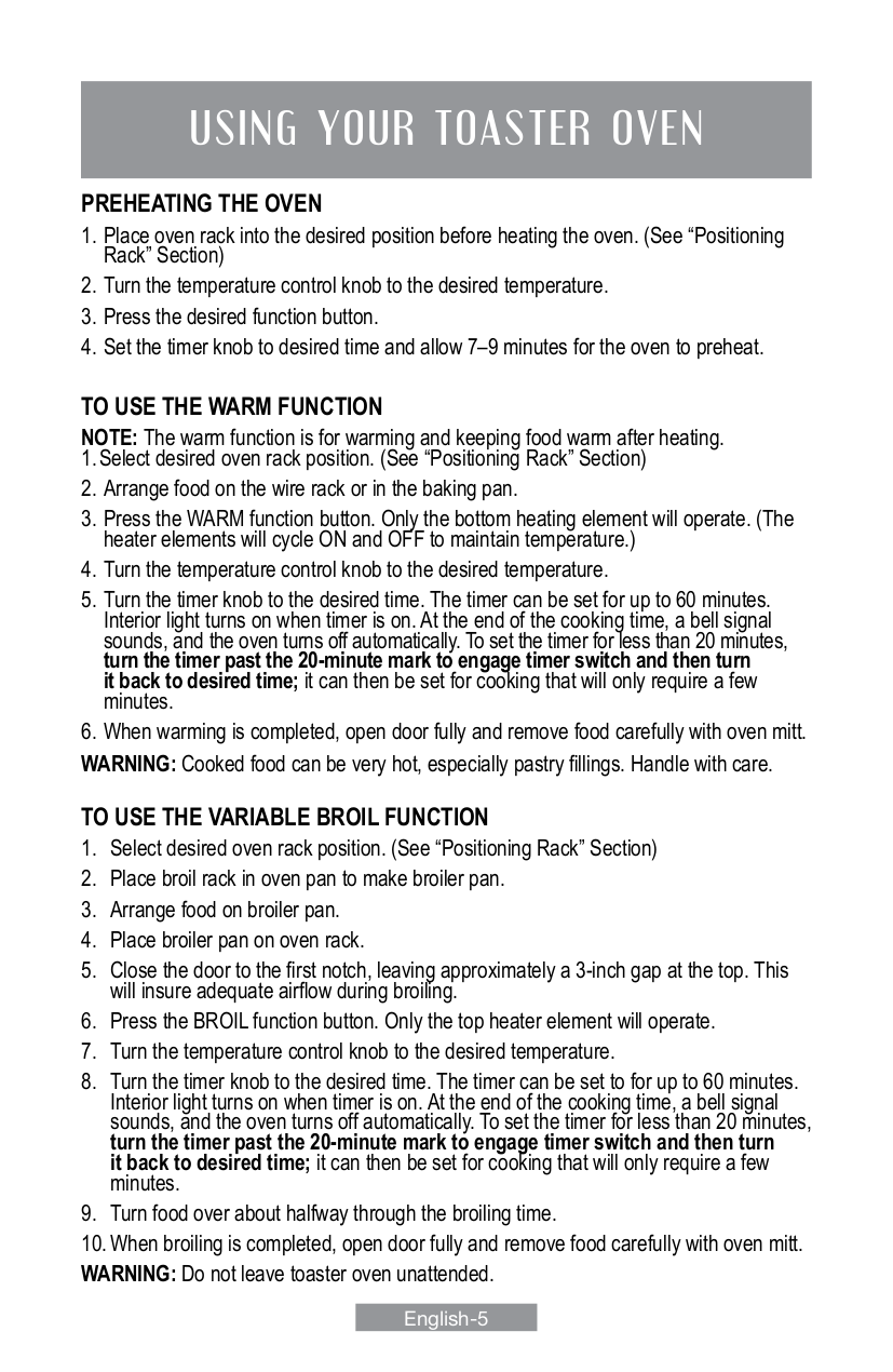 PDF manual for Oster Toaster Oven TSSTTVSKBT
