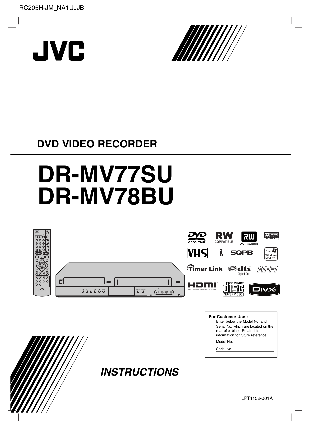 Download free pdf for JVC DRMV78B DVD Players manual