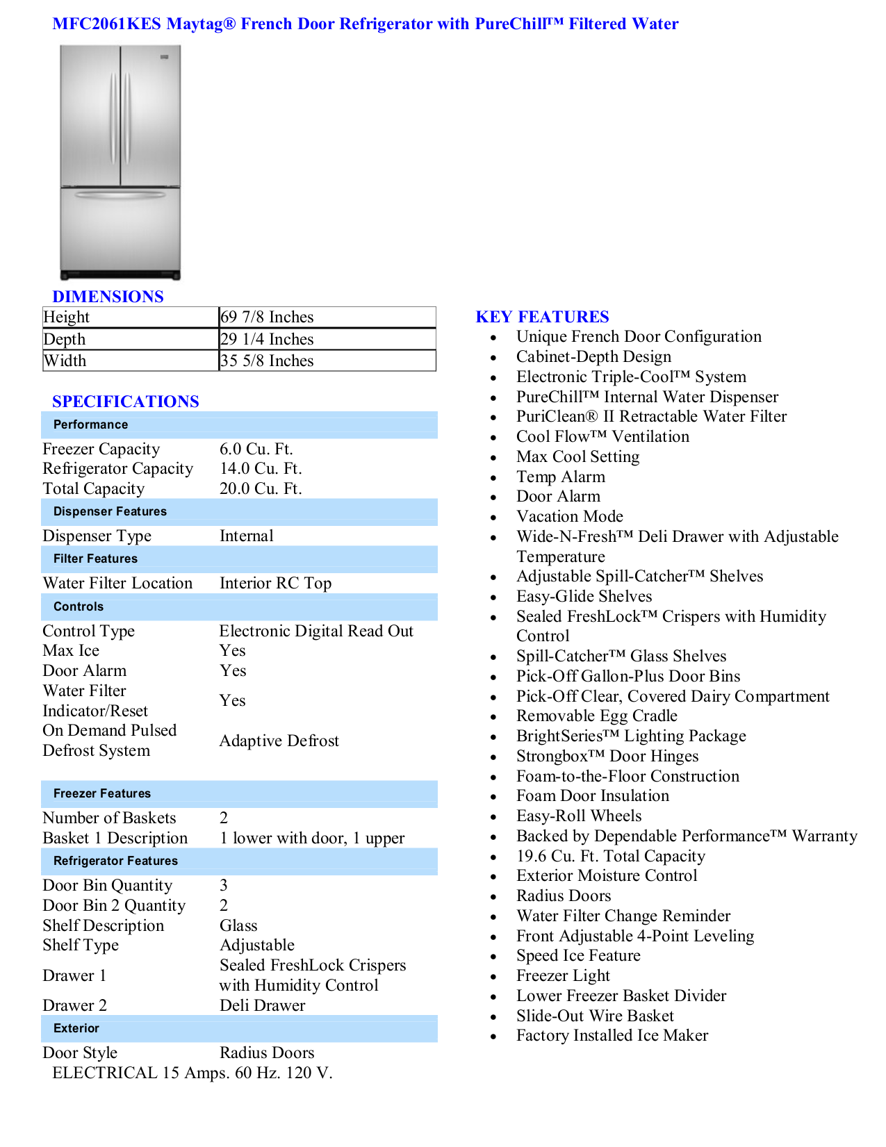 Download free pdf for Maytag MFC2061KES Refrigerator manual