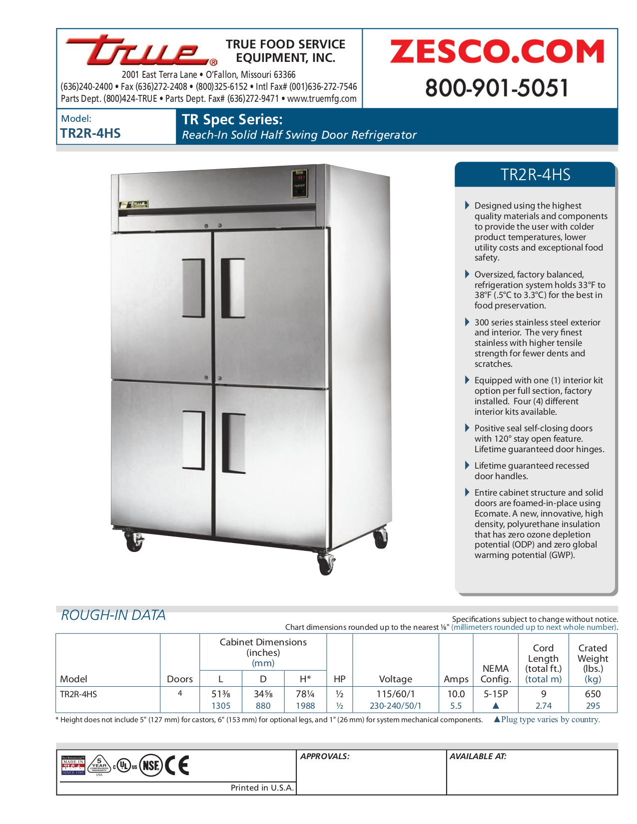 pdf for True Refrigerator TR2R-4HS manual