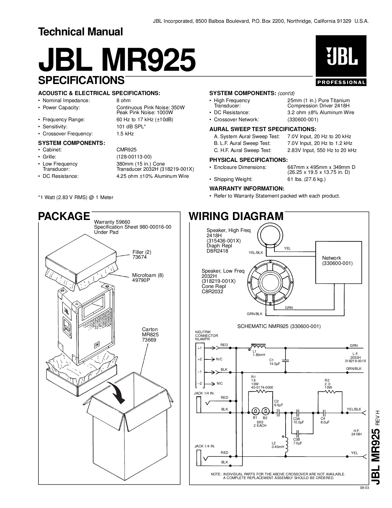 Download free pdf for JBL L1 Speaker manual