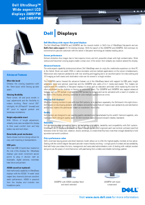 Download free pdf for Dell UltraSharp 2405FPW Monitor manual