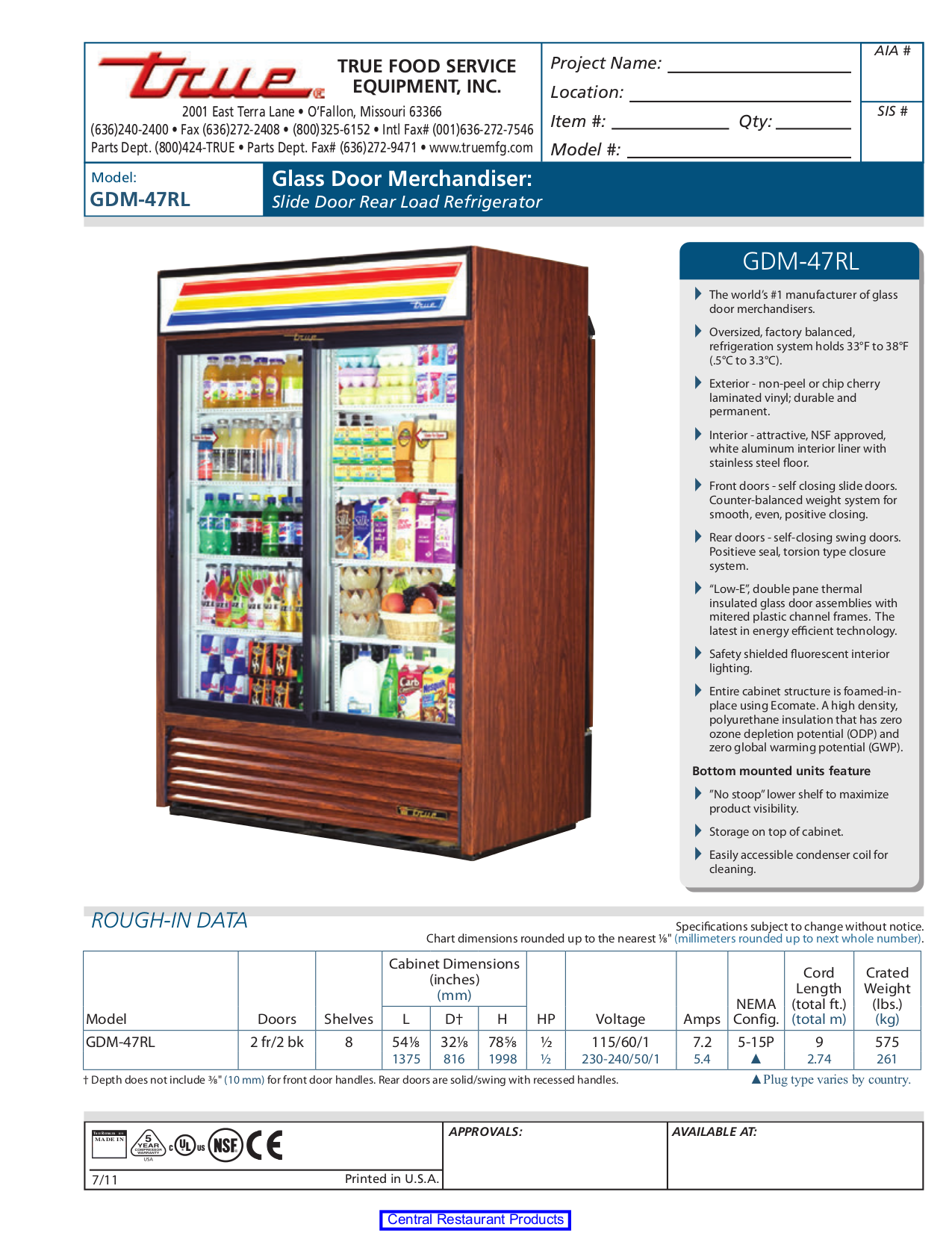 Download free pdf for True GDM47 Refrigerator manual