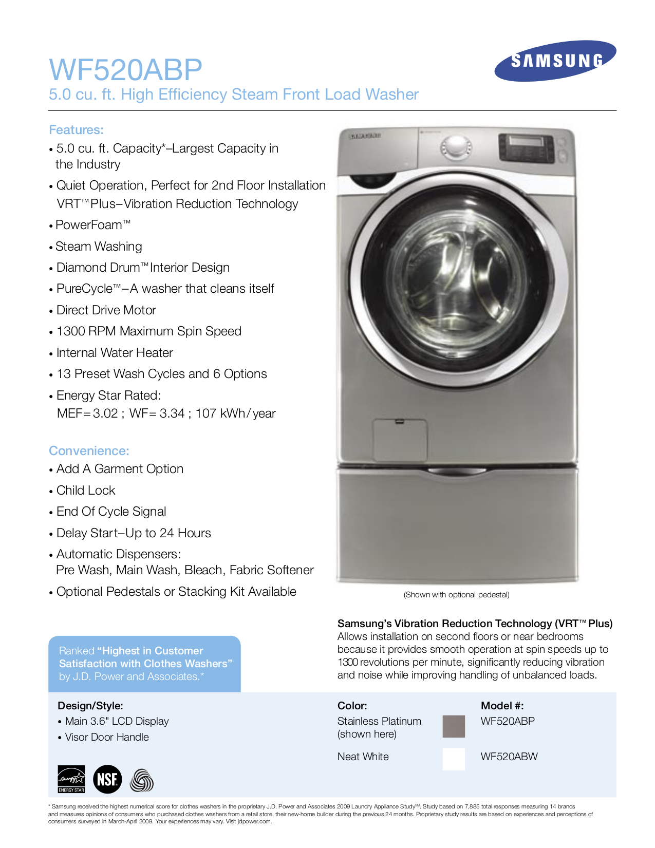 Download free pdf for Samsung WF520AB Washer manual