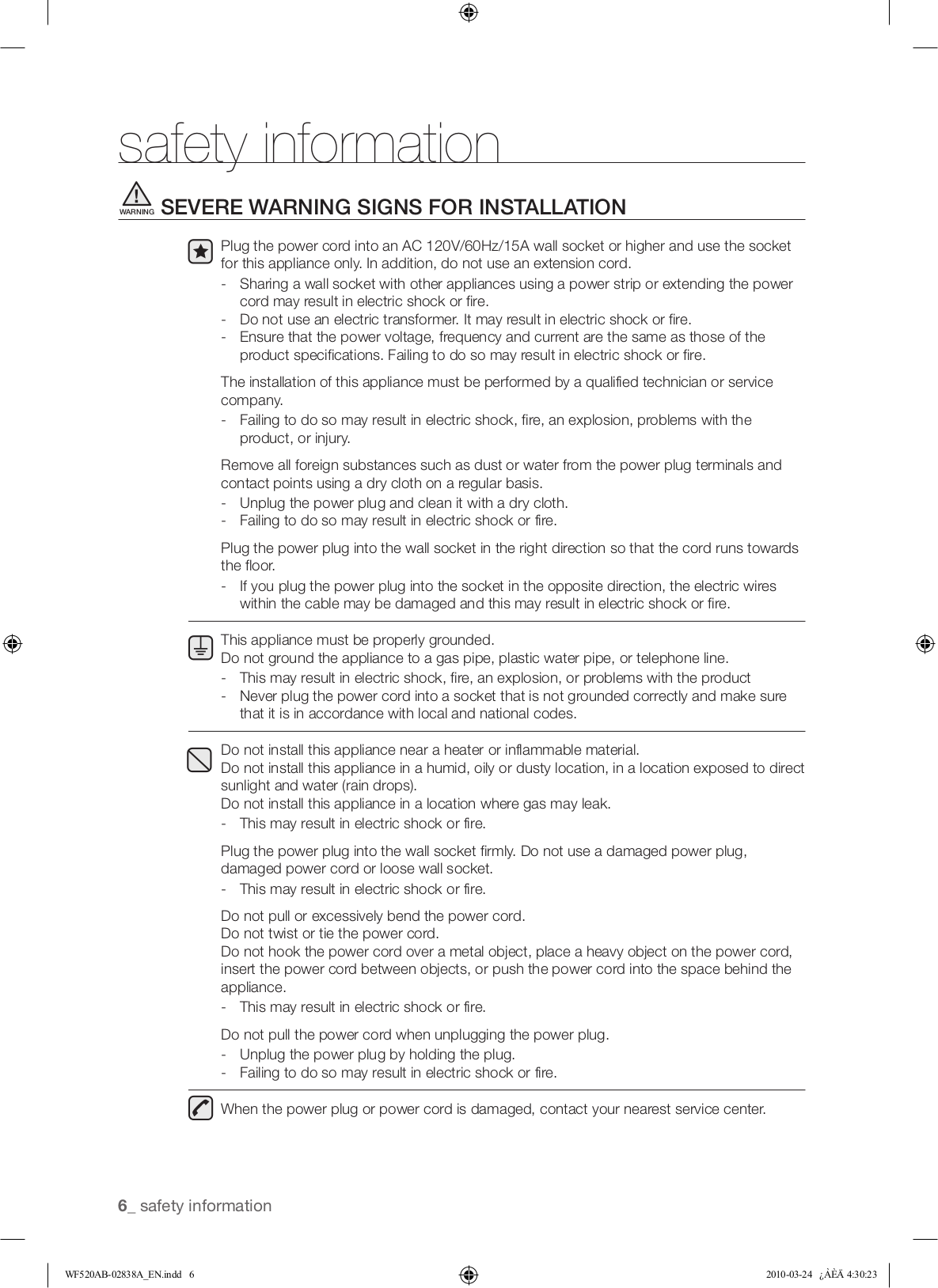 PDF manual for Samsung Washer WF520AB