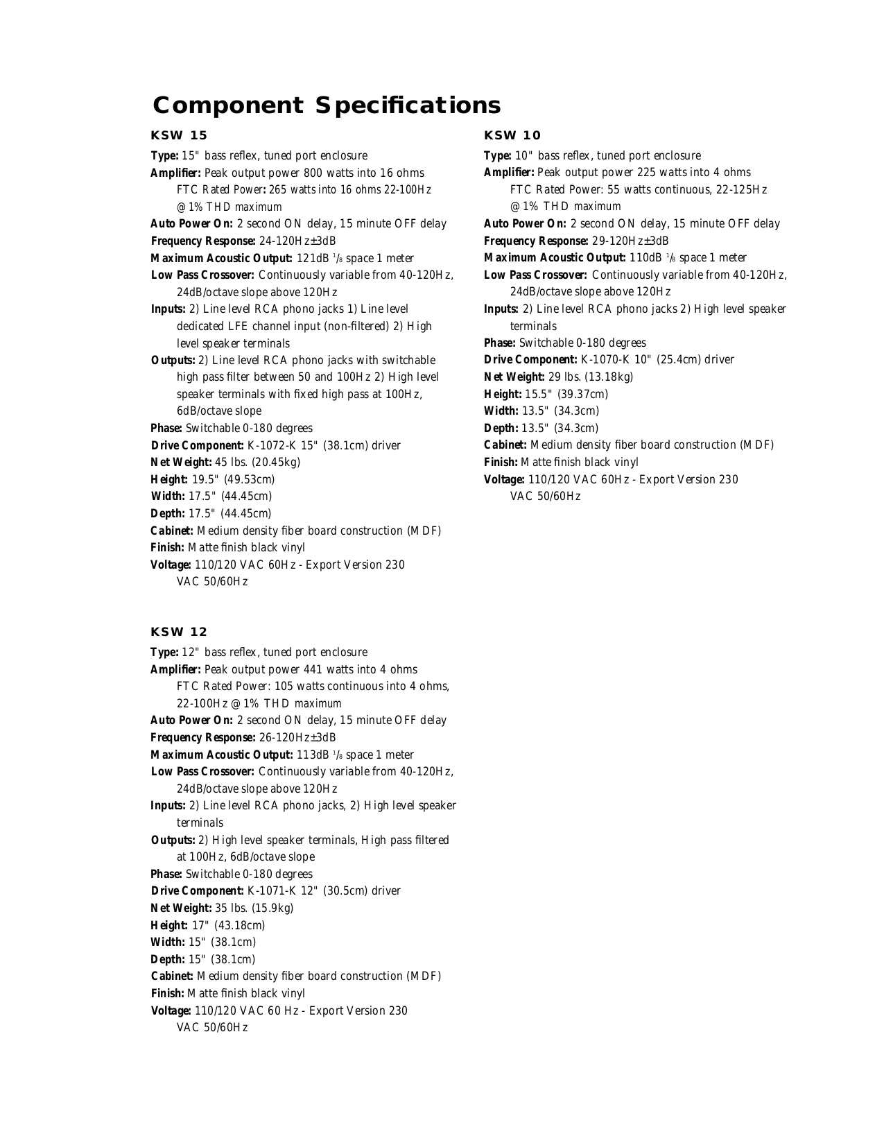 PDF manual for Klipsch Subwoofer KSW10