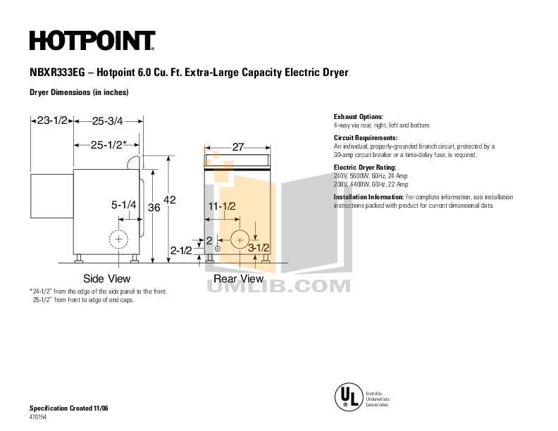 pdf for Hotpoint Dryer NBXR333EG manual