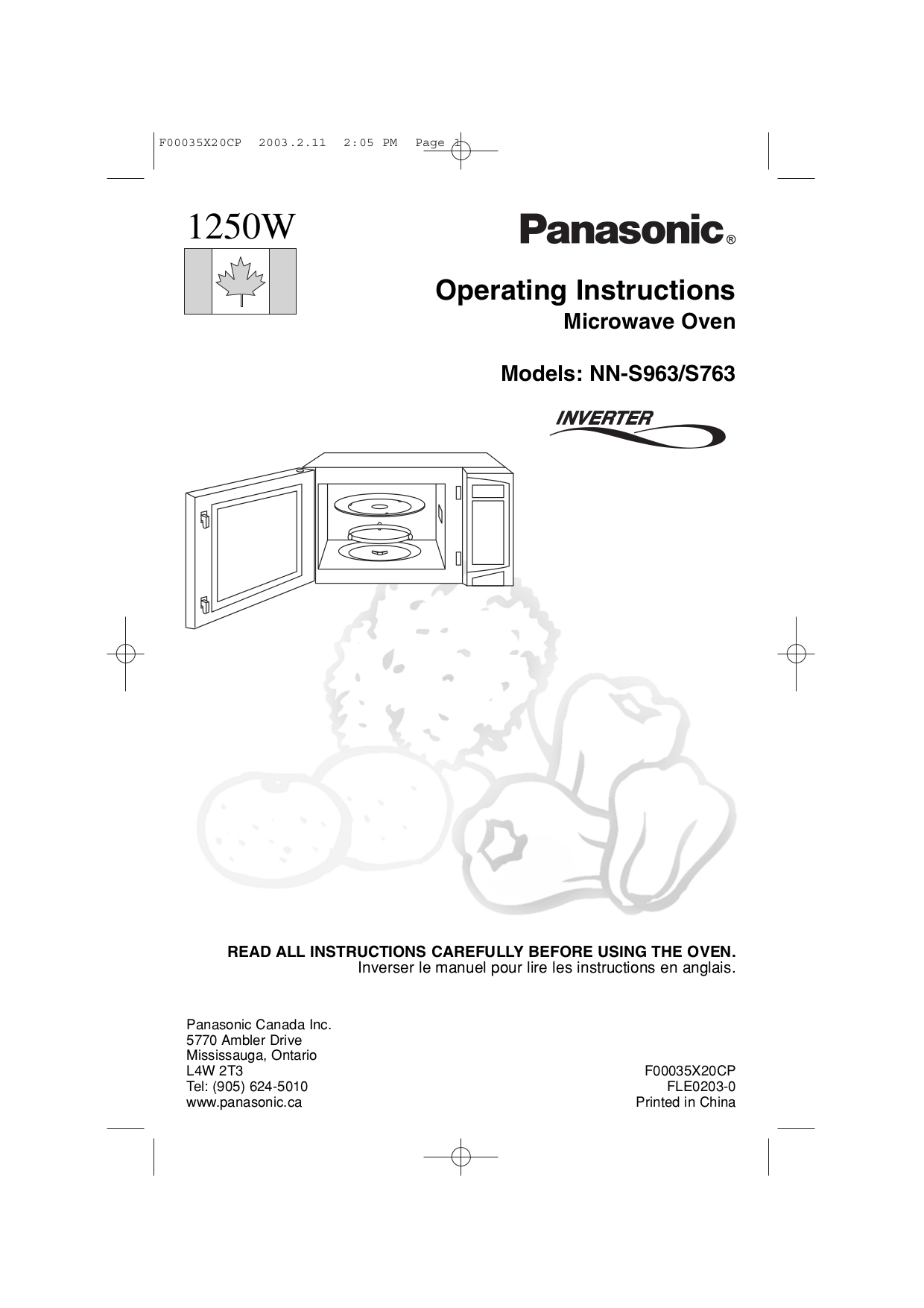 PDF manual for Panasonic Microwave NNS763