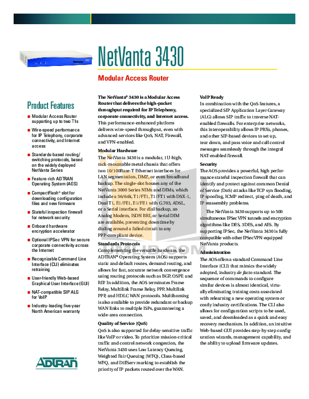 PDF manual for ADTRAN Router NetVanta 3430