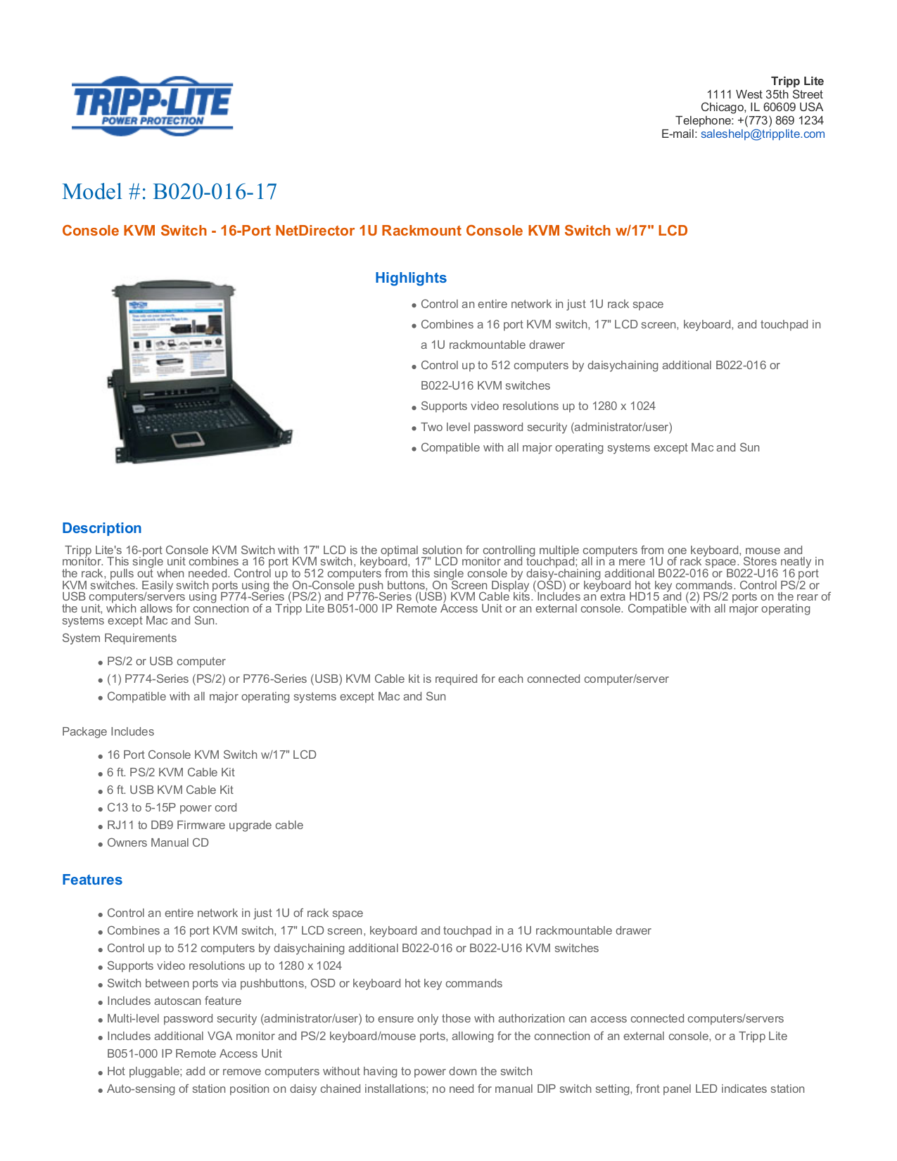 pdf for Tripp Switch B020-016-17-IP manual