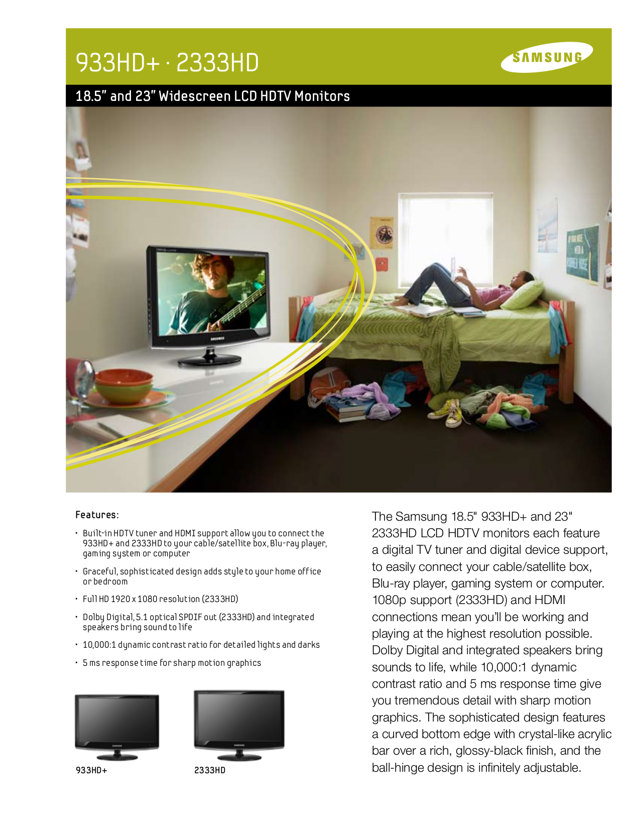 Download free pdf for Samsung SyncMaster 2333HD TV manual