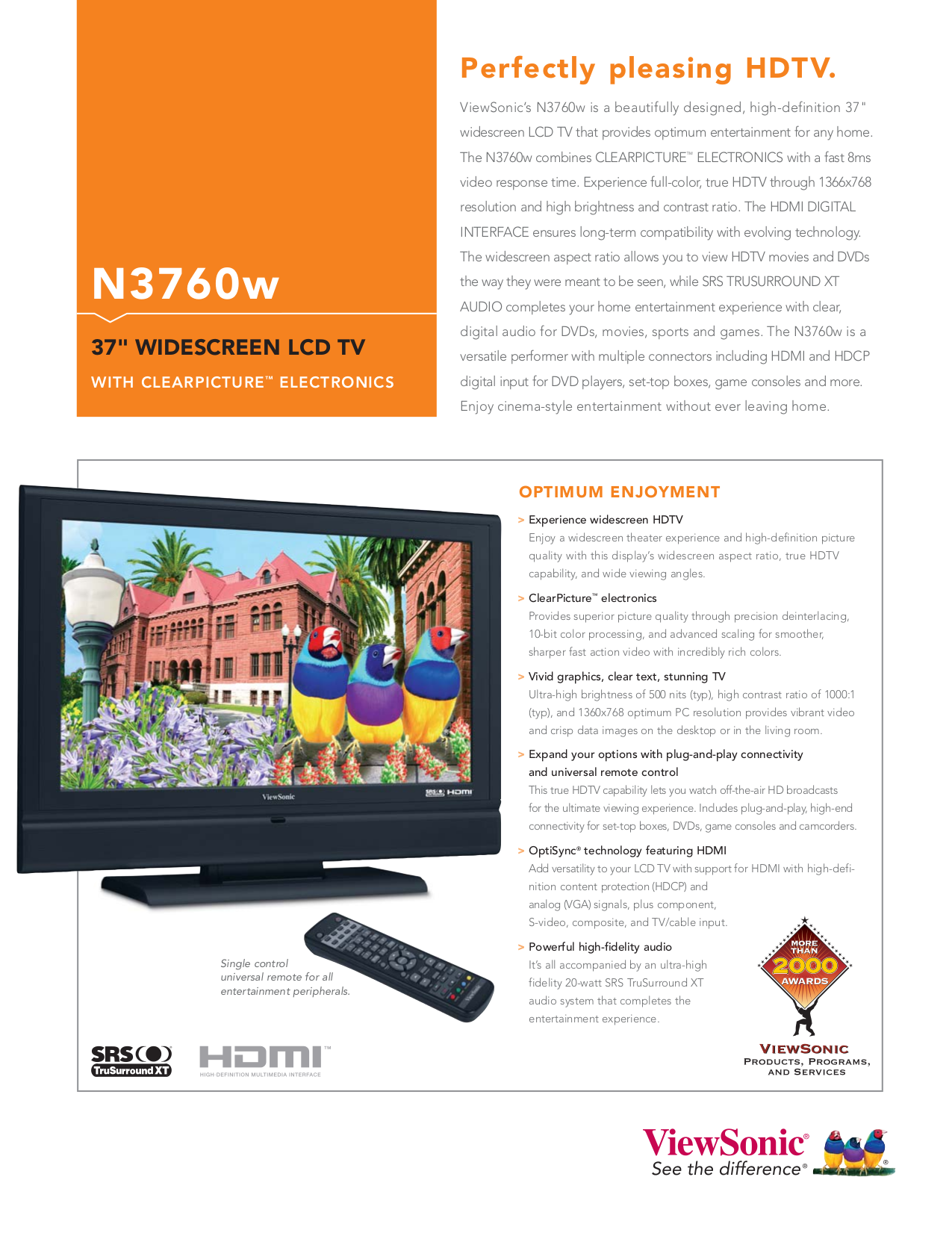 PDF manual for Viewsonic TV N3760w
