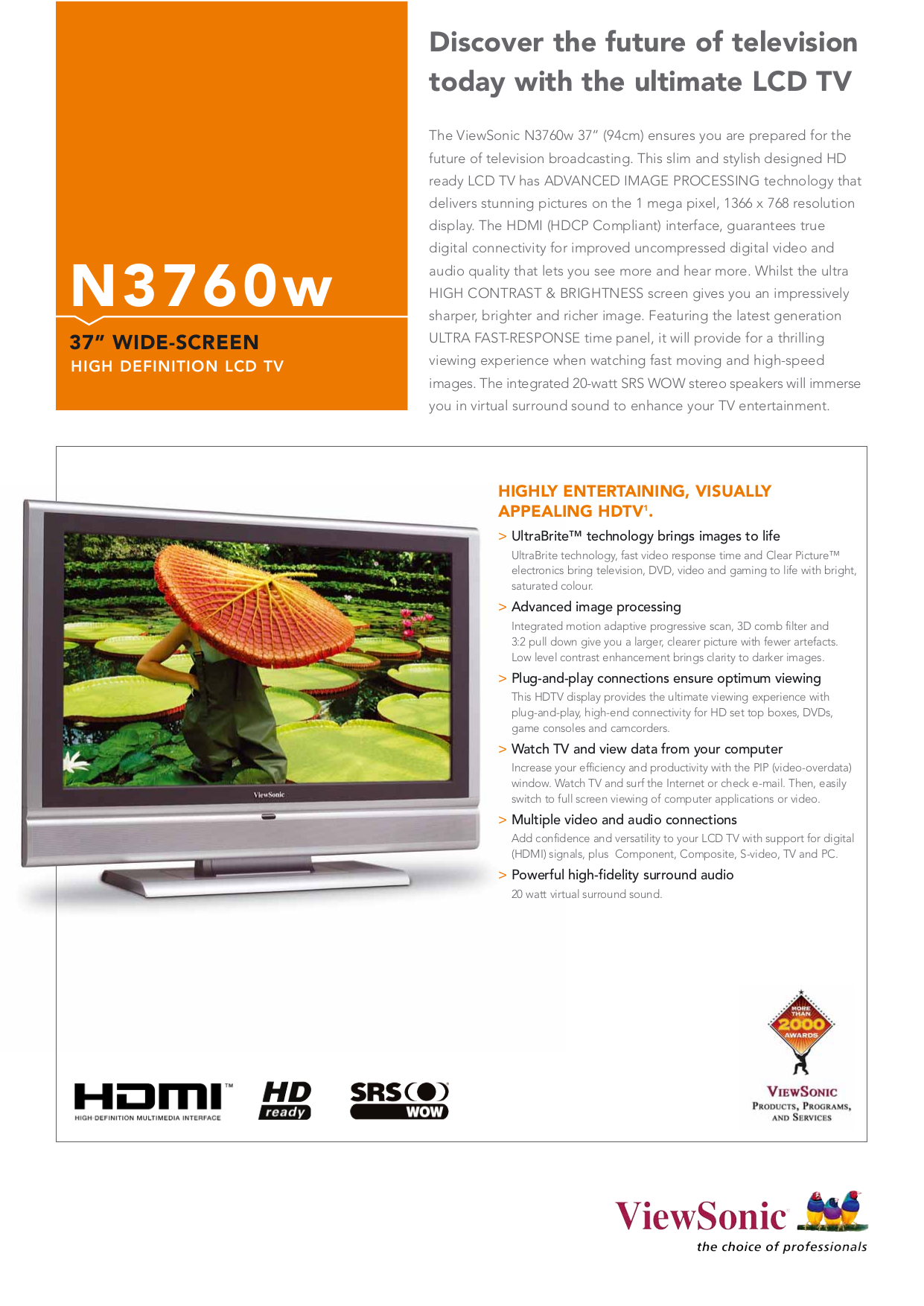 Download free pdf for Viewsonic N3760w TV manual