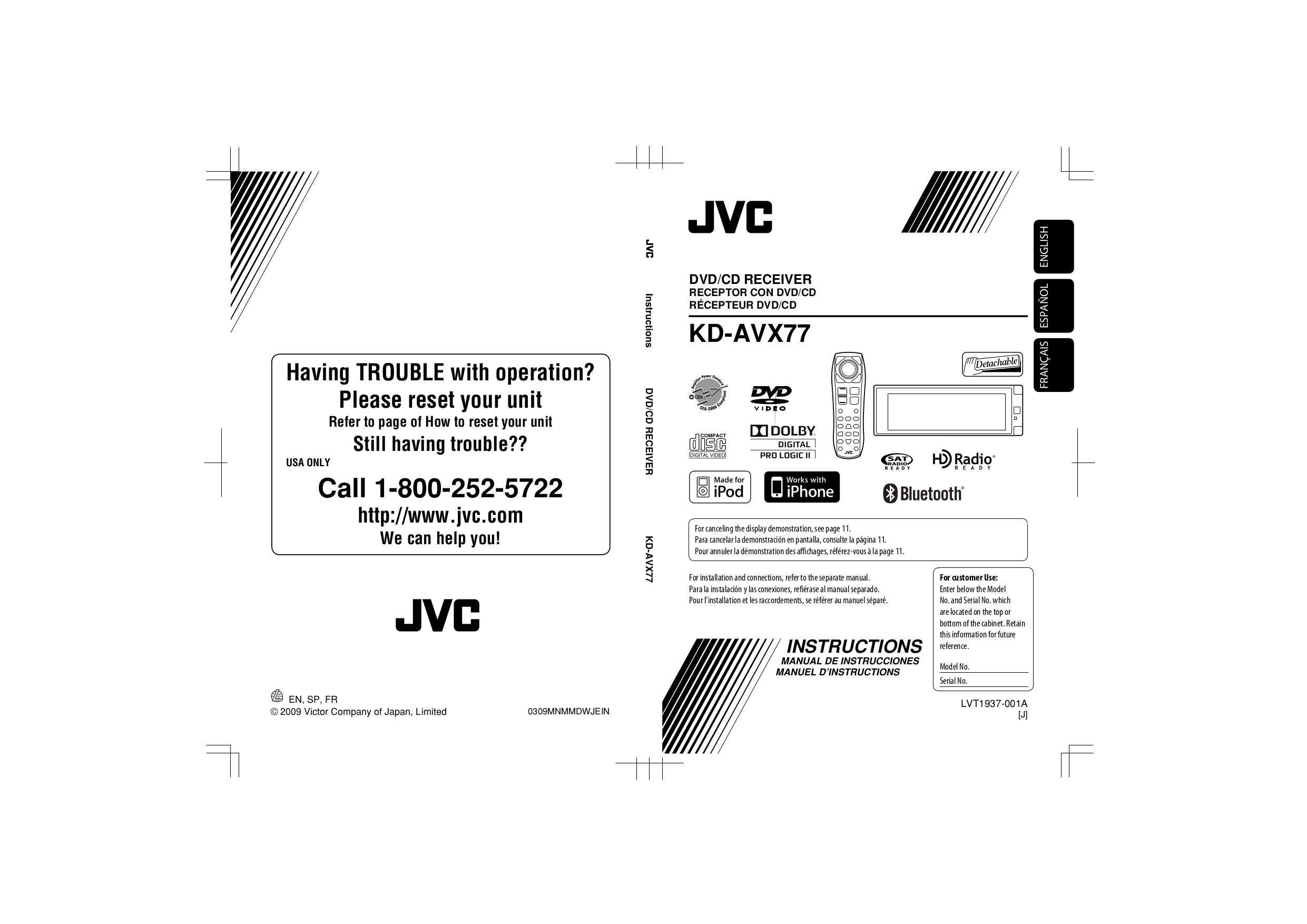 PDF manual for JVC Car Video KVMR9010