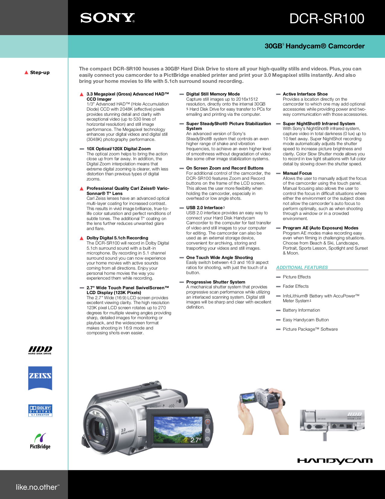 Download free pdf for Sony Handycam DCR-SR100 Camcorders manual