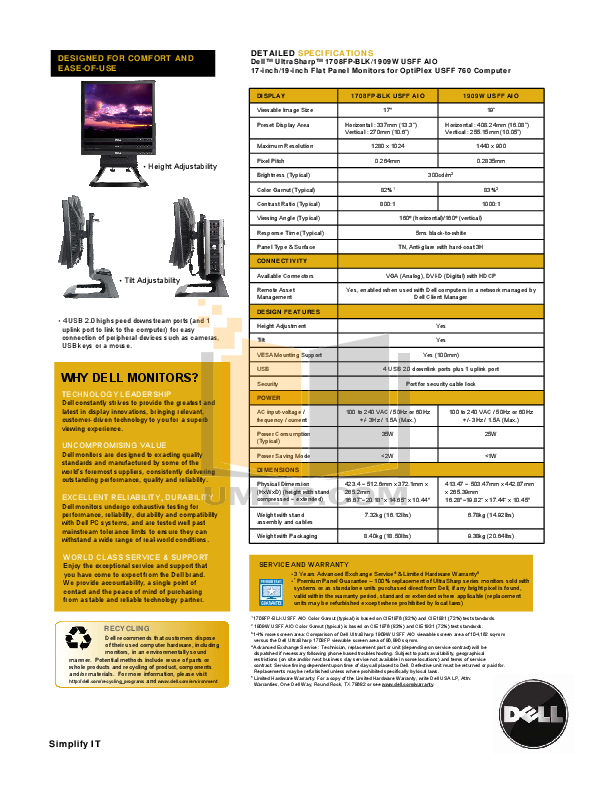 PDF manual for Dell Monitor UltraSharp 1909W