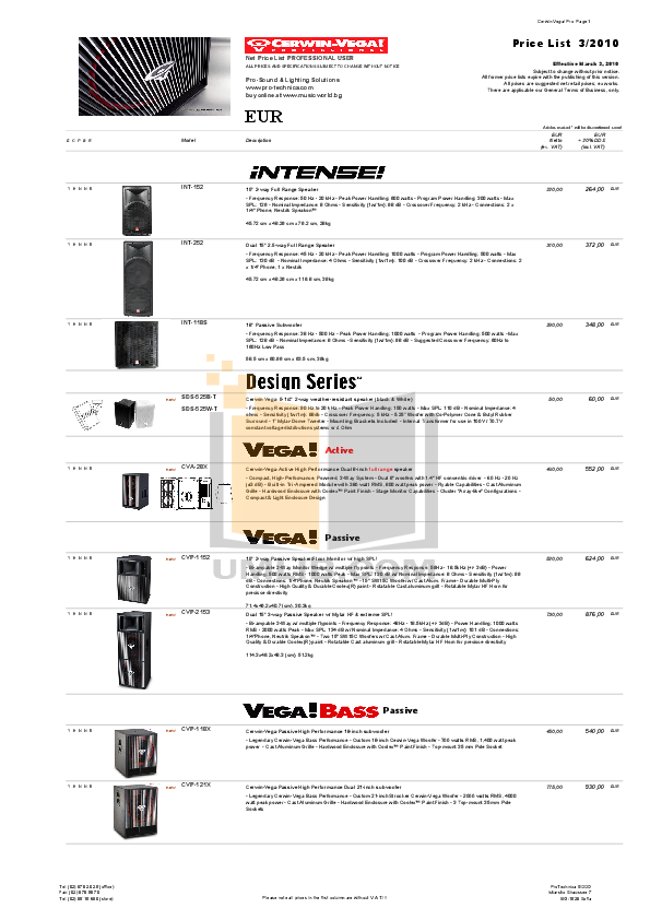 PDF manual for CerwinVega Speaker E310