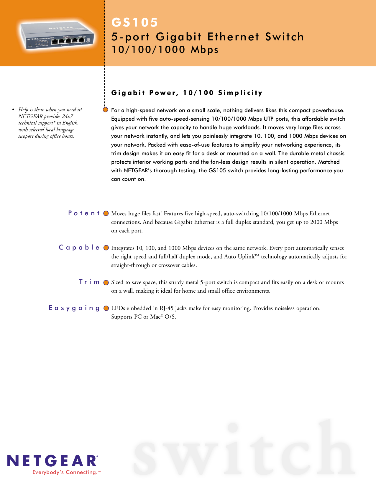 Download free pdf for Netgear ProSafe GS105 Switch manual