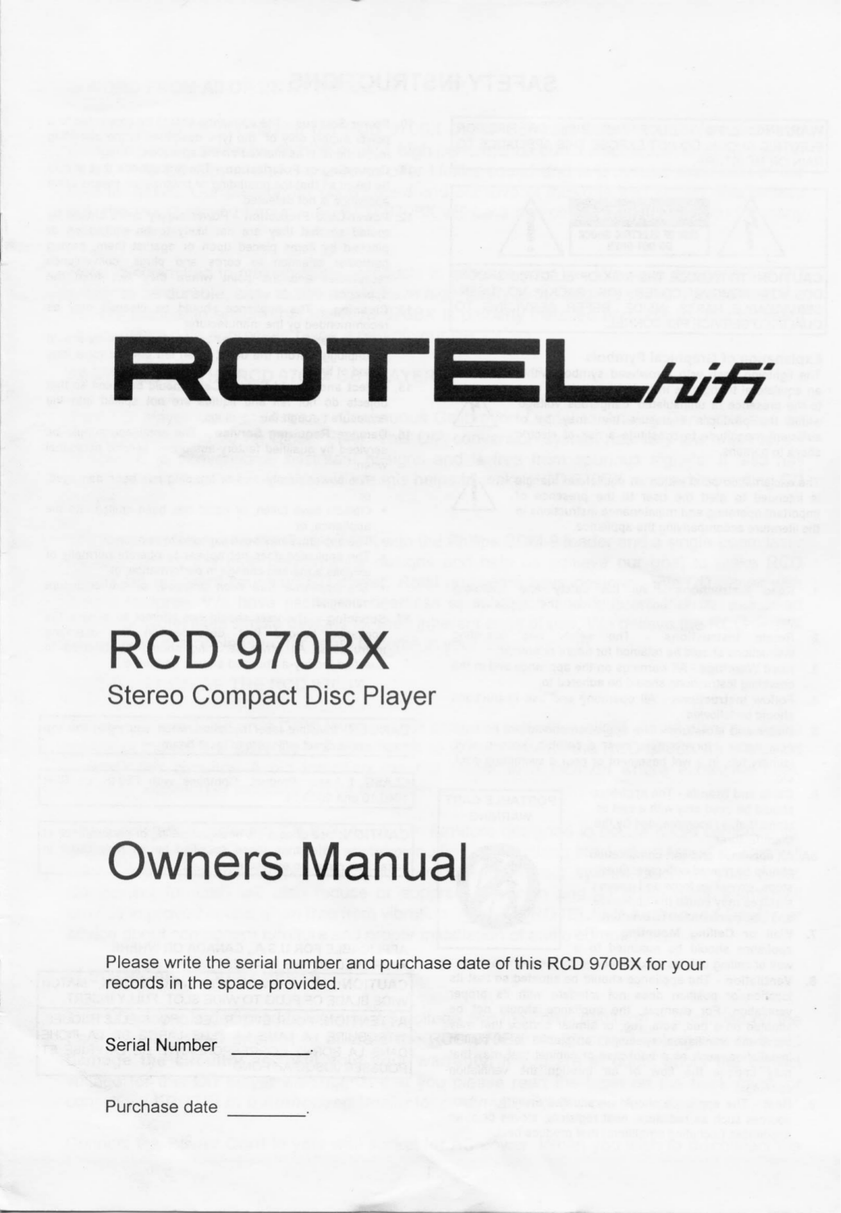 pdf for Rotel CD Player RCD-820 manual