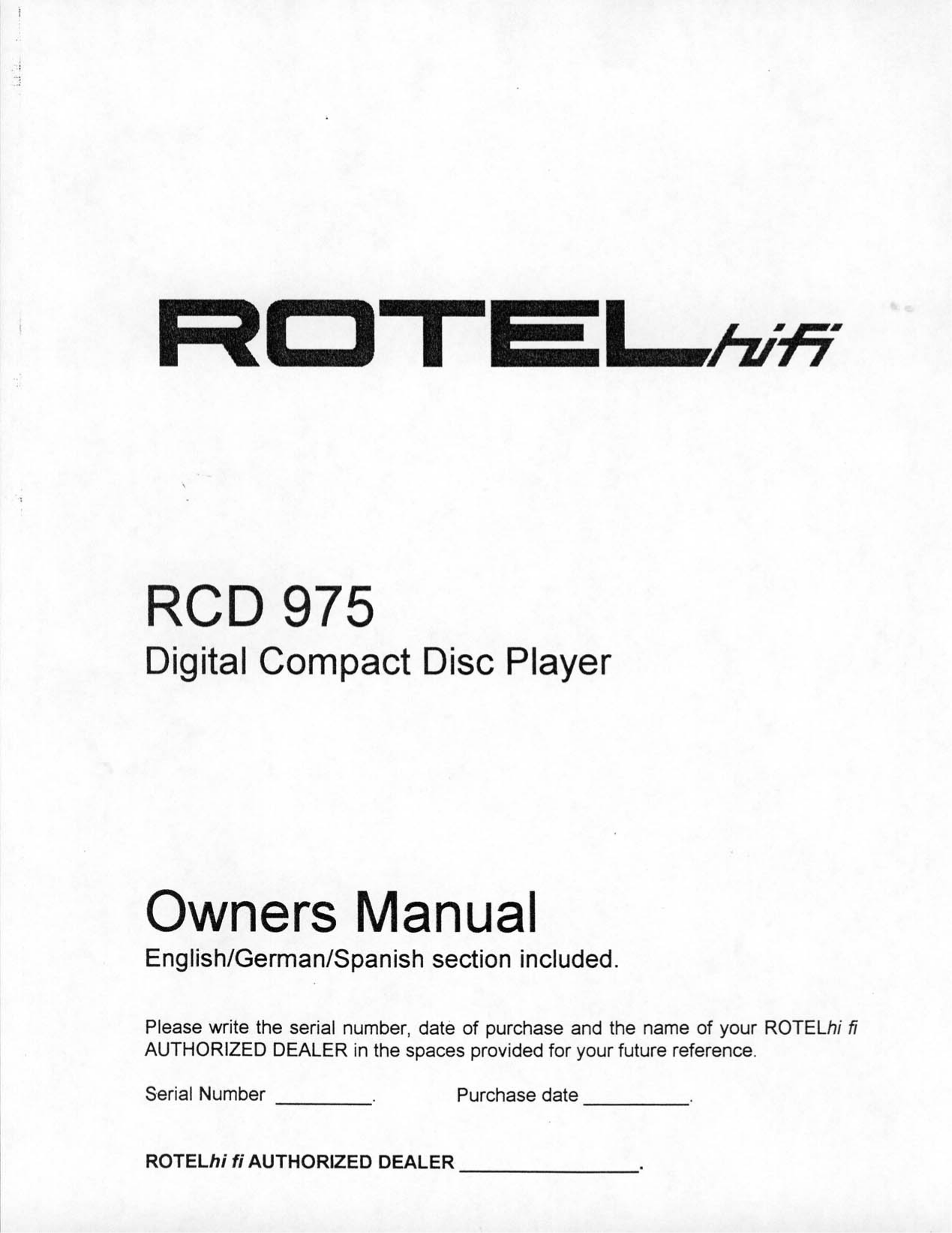 pdf for Rotel CD Player RCD-820 manual