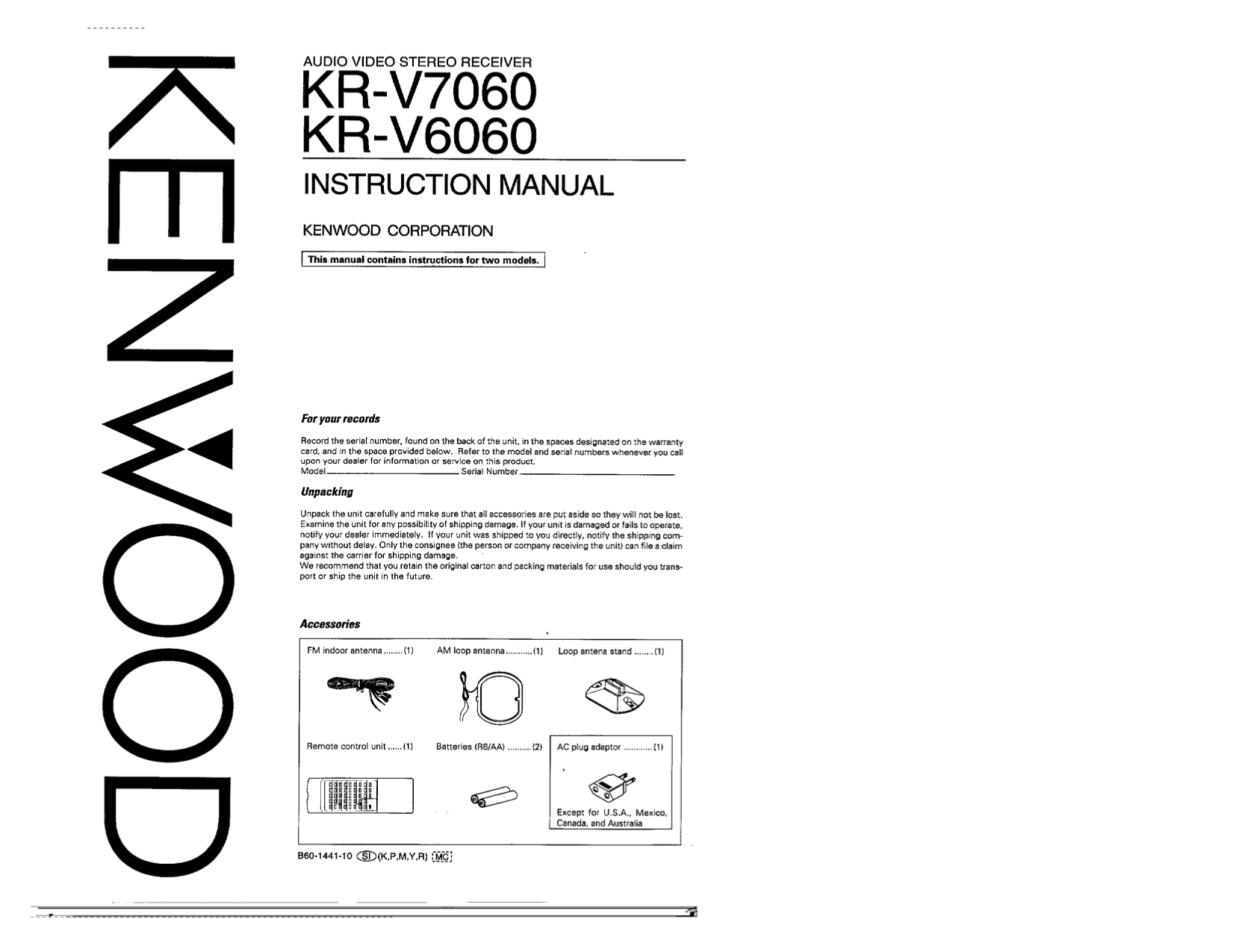 PDF manual for Kenwood Receiver KRV7060