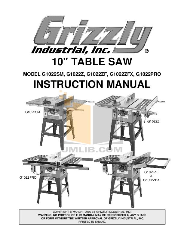 Download free pdf for Grizzly G1022ZF Table Saw Other manual