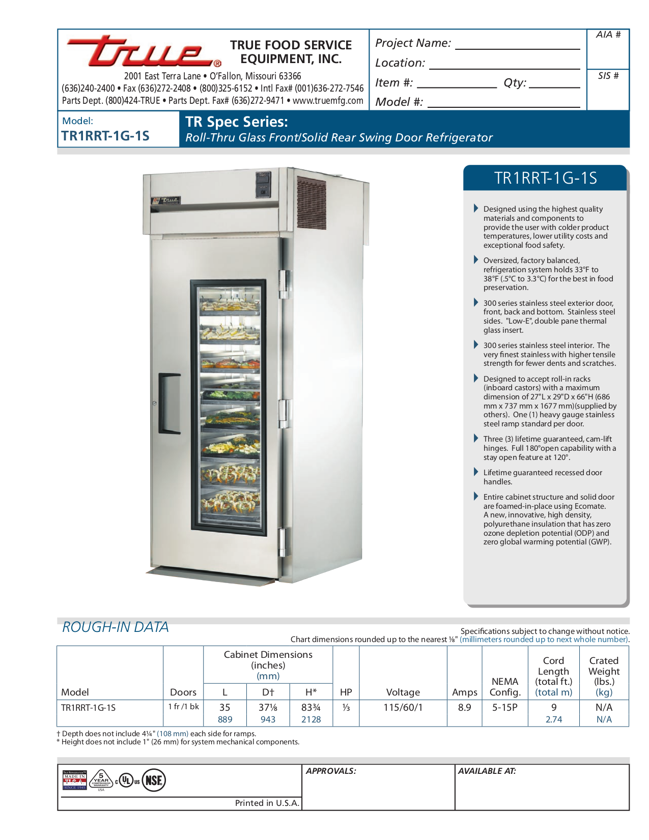 pdf for True Refrigerator TR1RRT-1G-1S manual