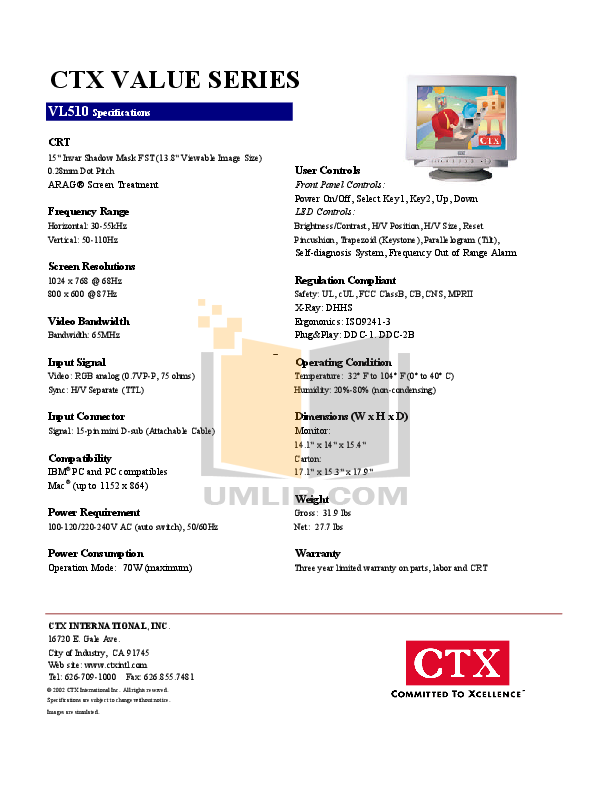 pdf for CTX Monitor VL510 manual