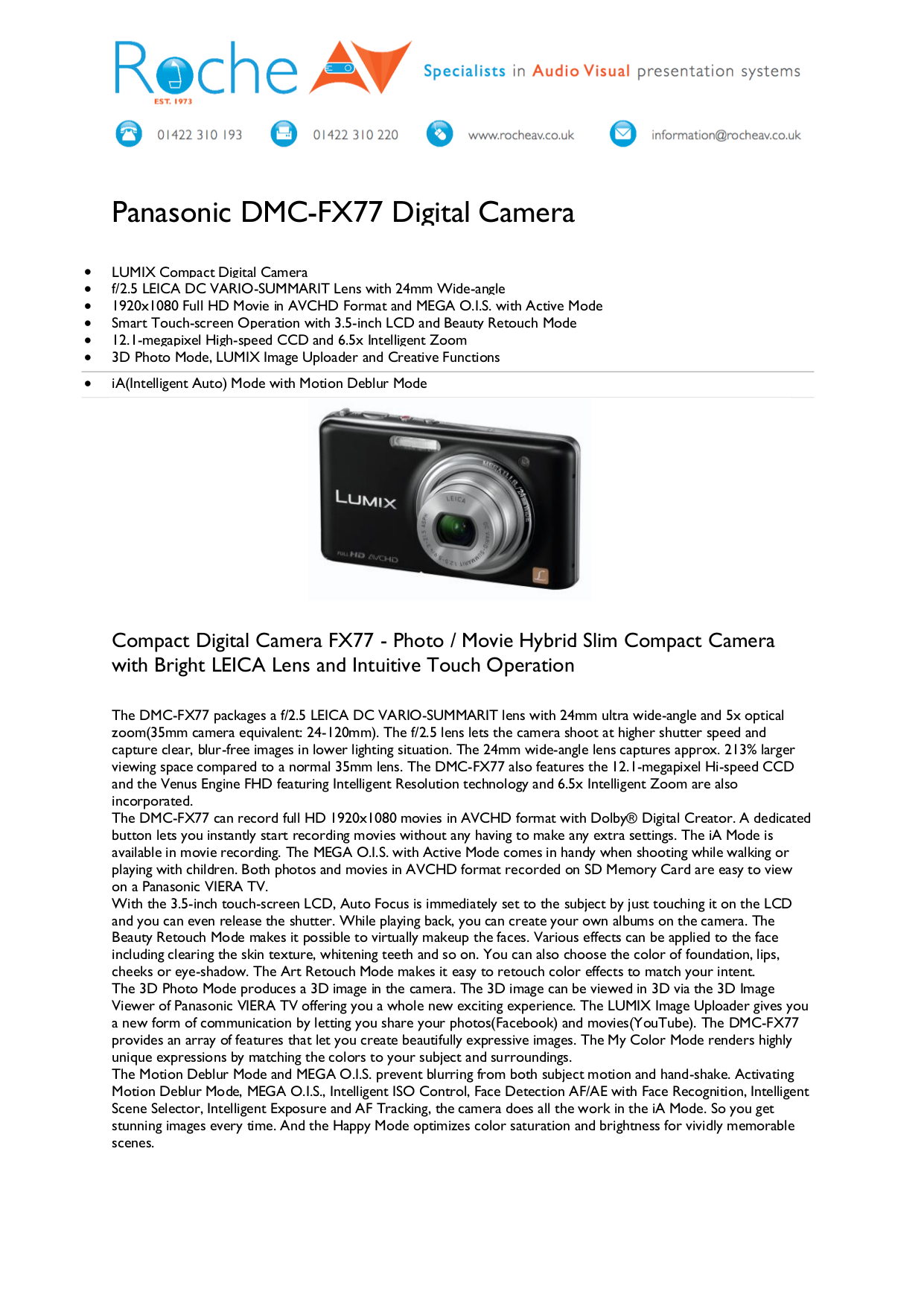 Download free pdf for Panasonic Lumix DMCFX77 Digital Camera manual