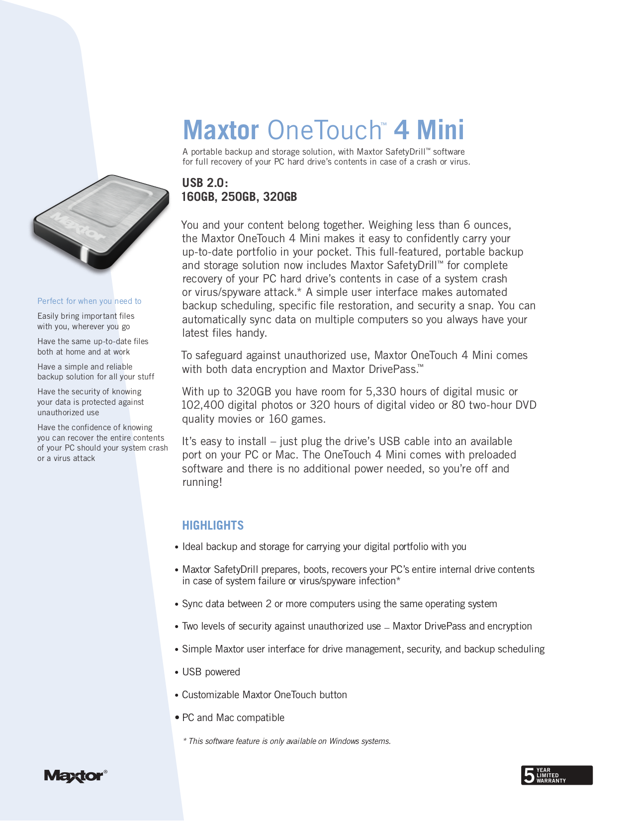 Download free pdf for Maxtor OneTouch 4 500GB Storage manual