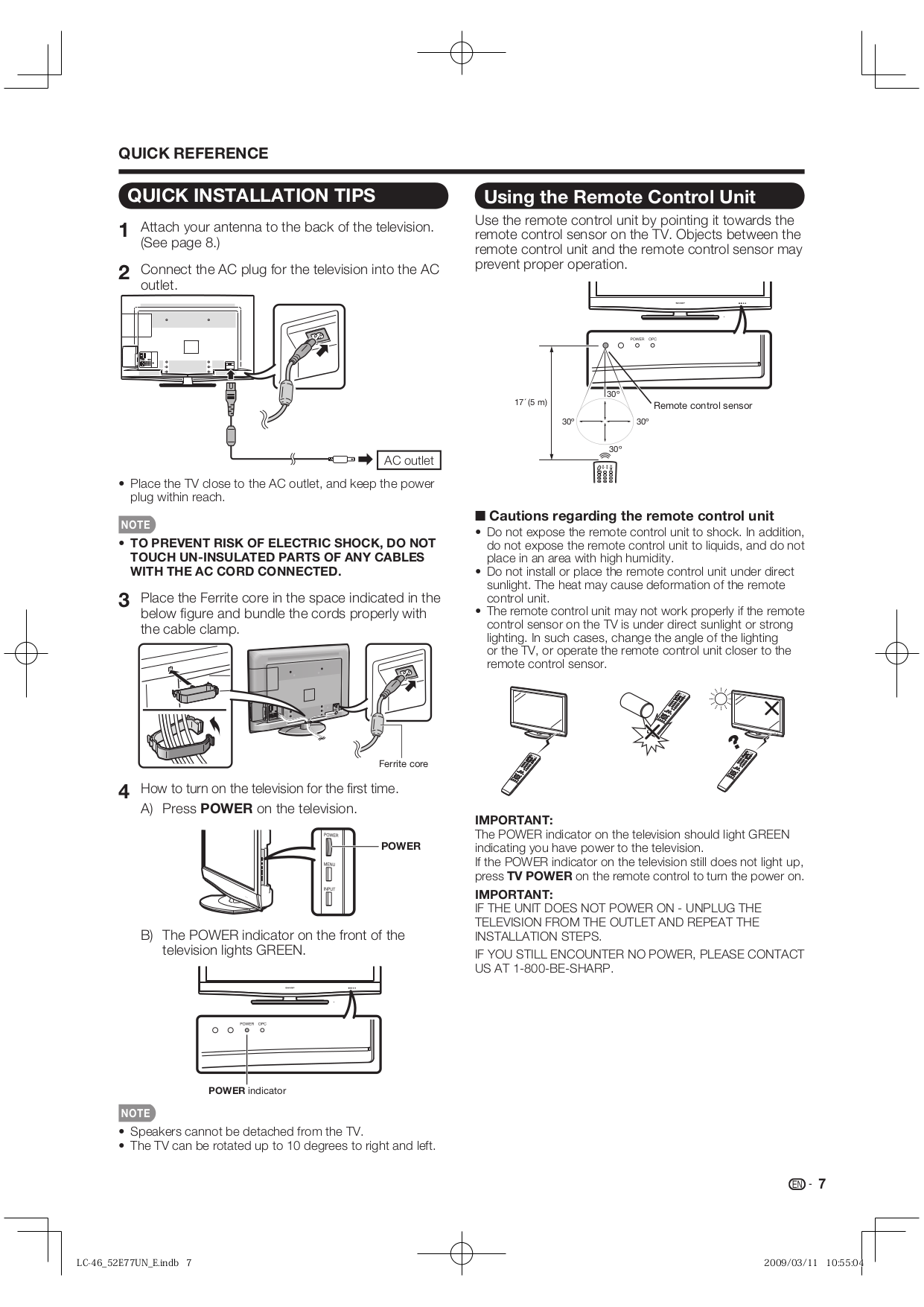 PDF manual for Sharp TV AQUOS LC46E77UN