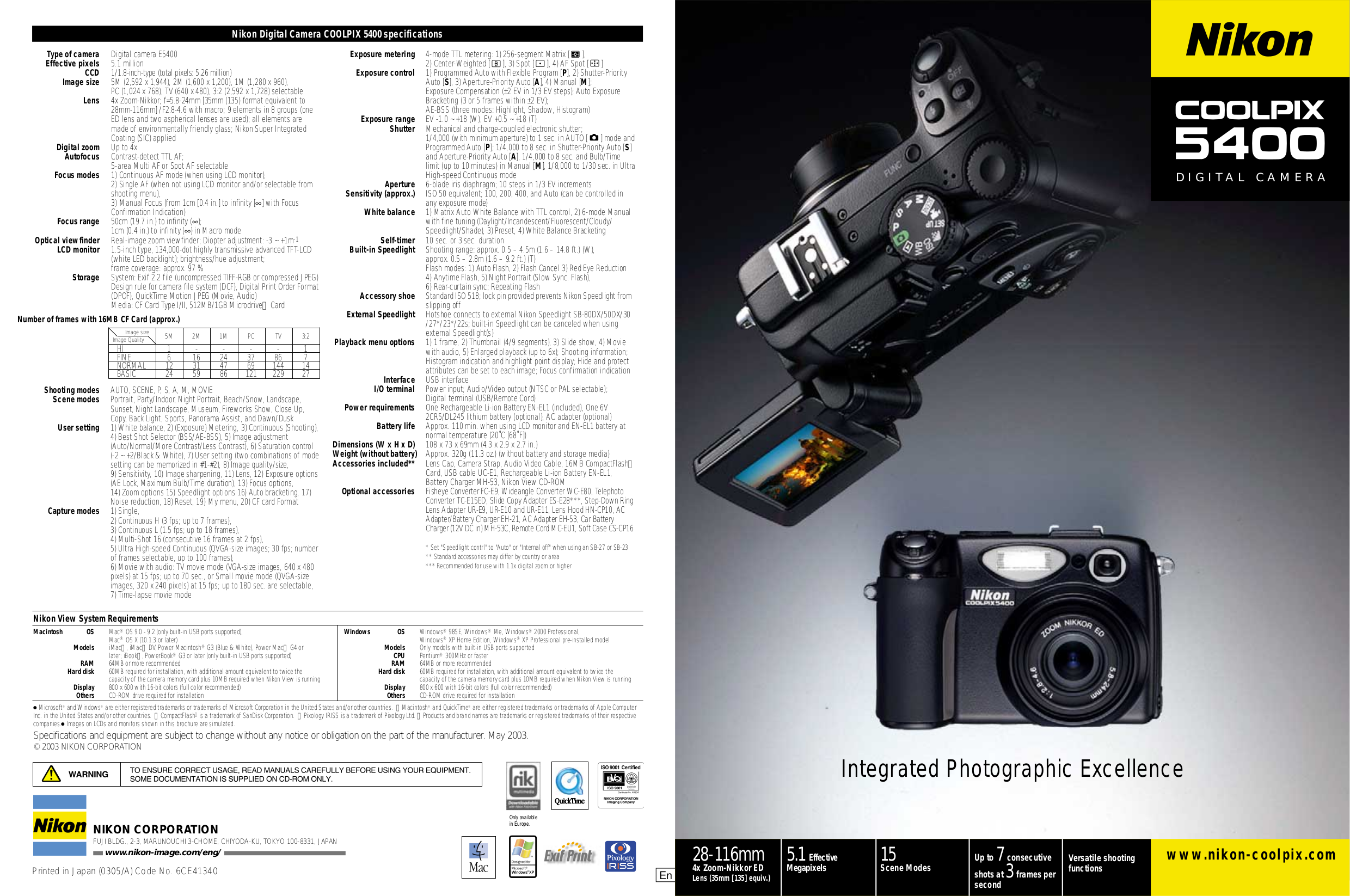 Download free pdf for Nikon CoolPix 5400 Digital Camera manual